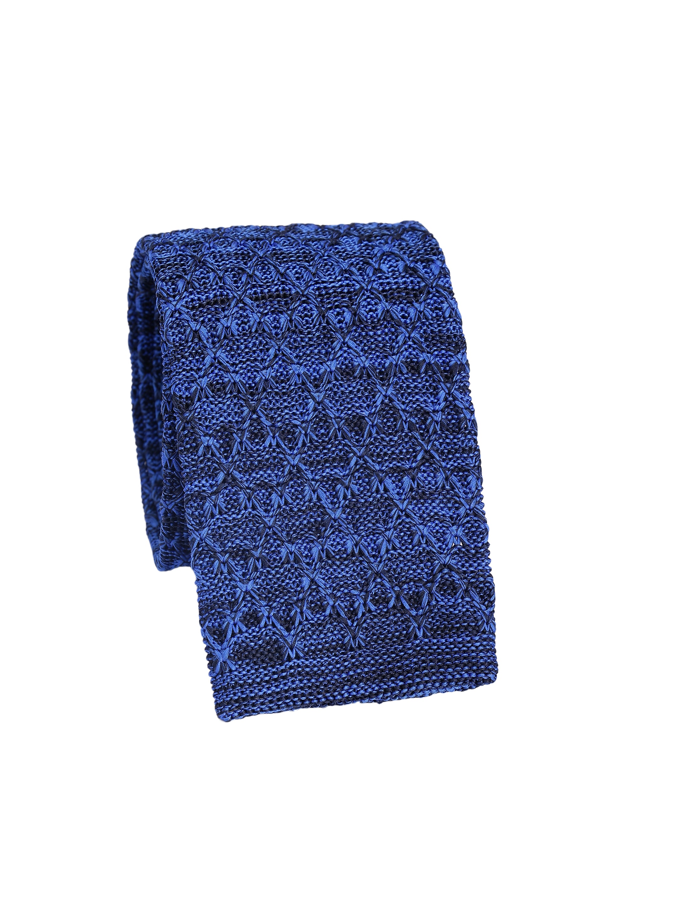 Blue Woven Design Knitted Necktie