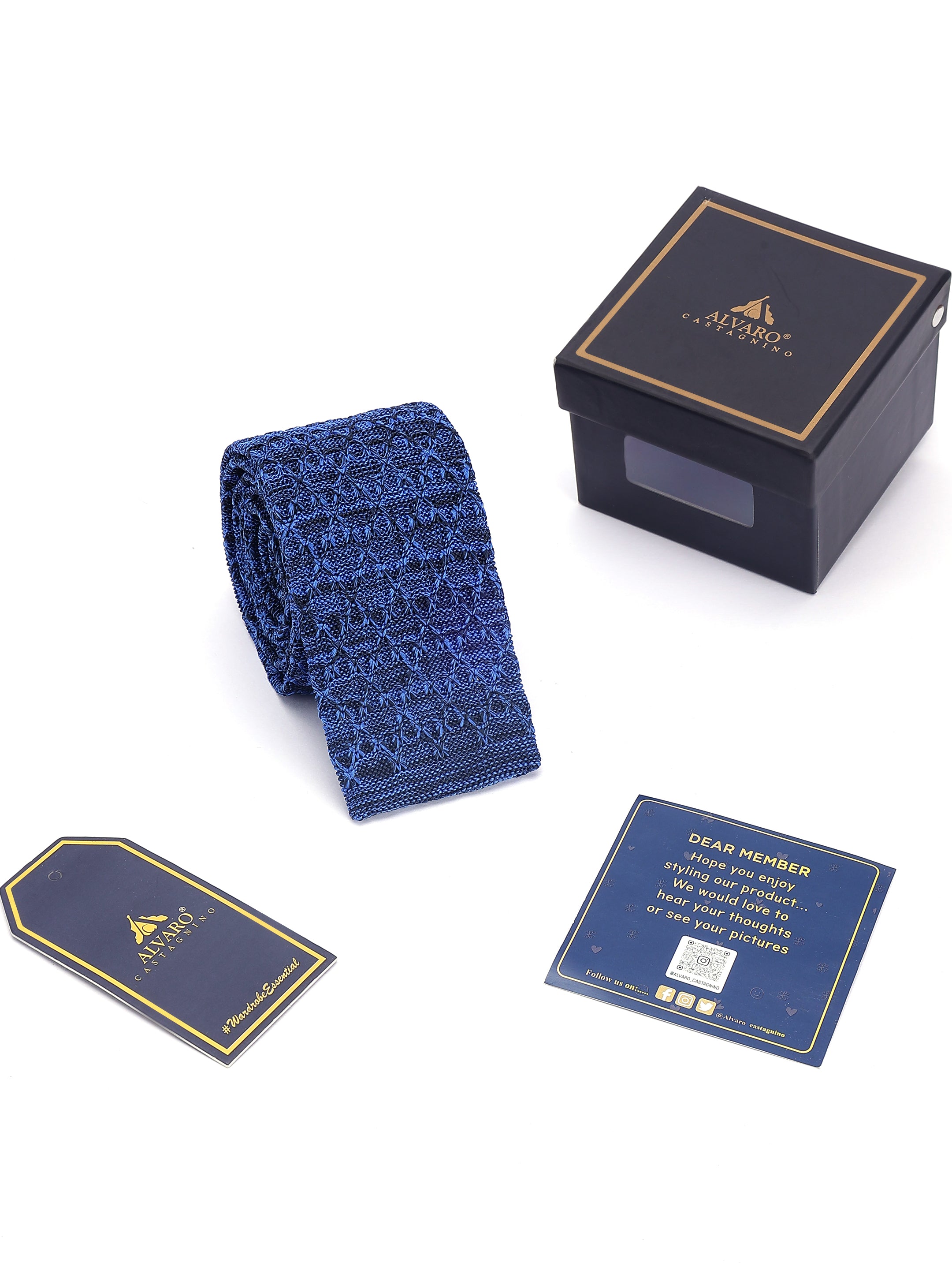 Blue Woven Design Knitted Necktie