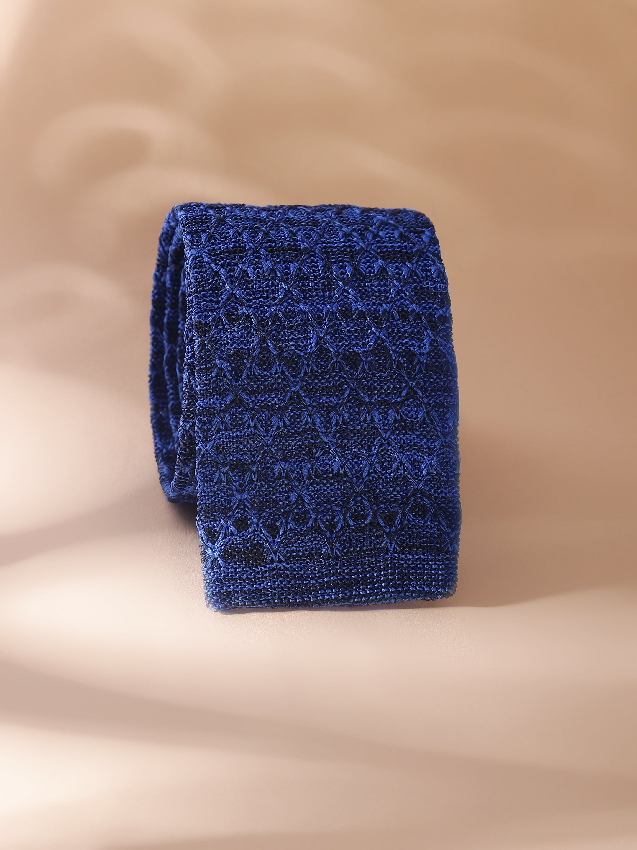 Blue Woven Design Knitted Necktie