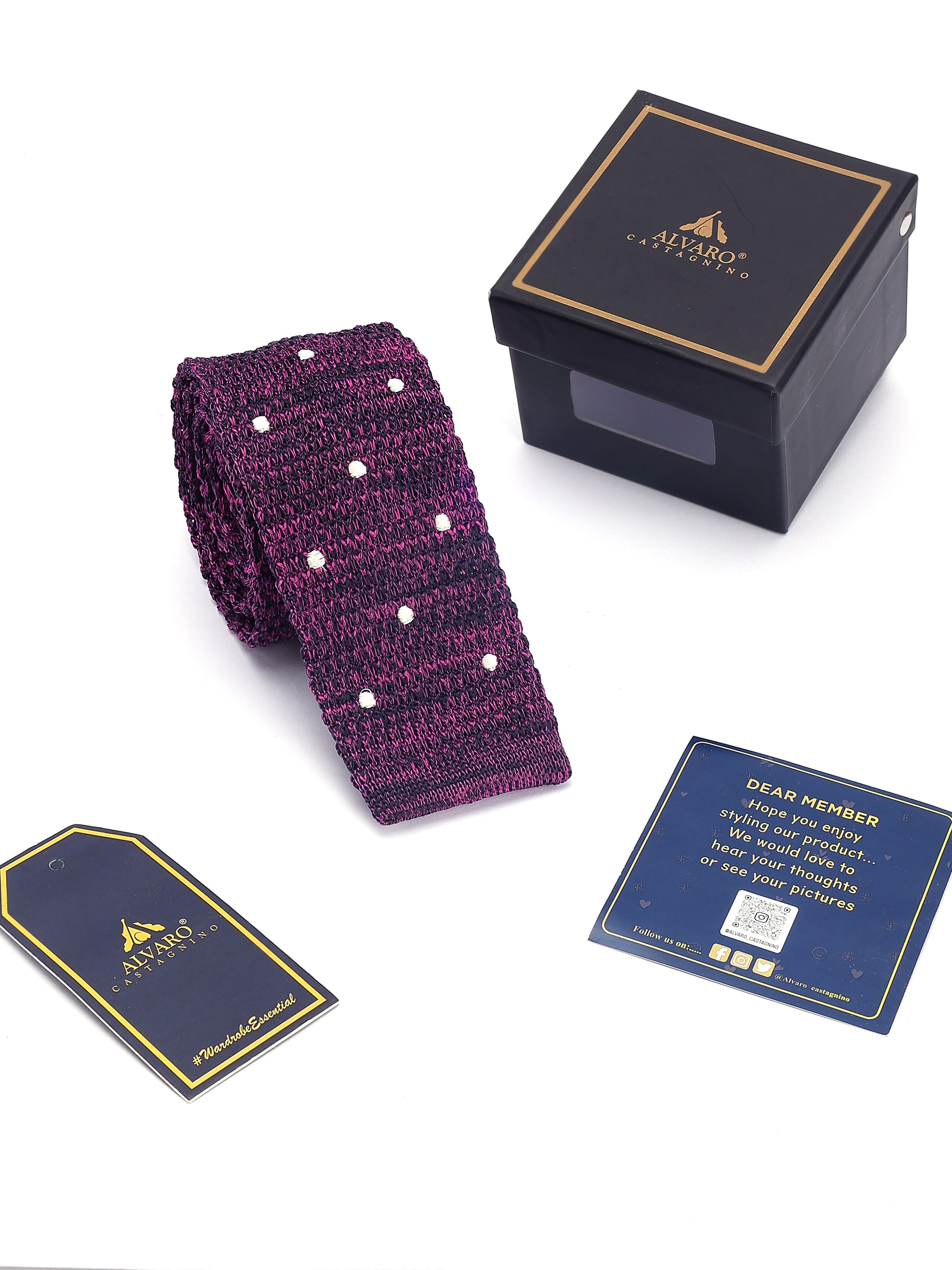 Purple Polka Dot Knitted Necktie