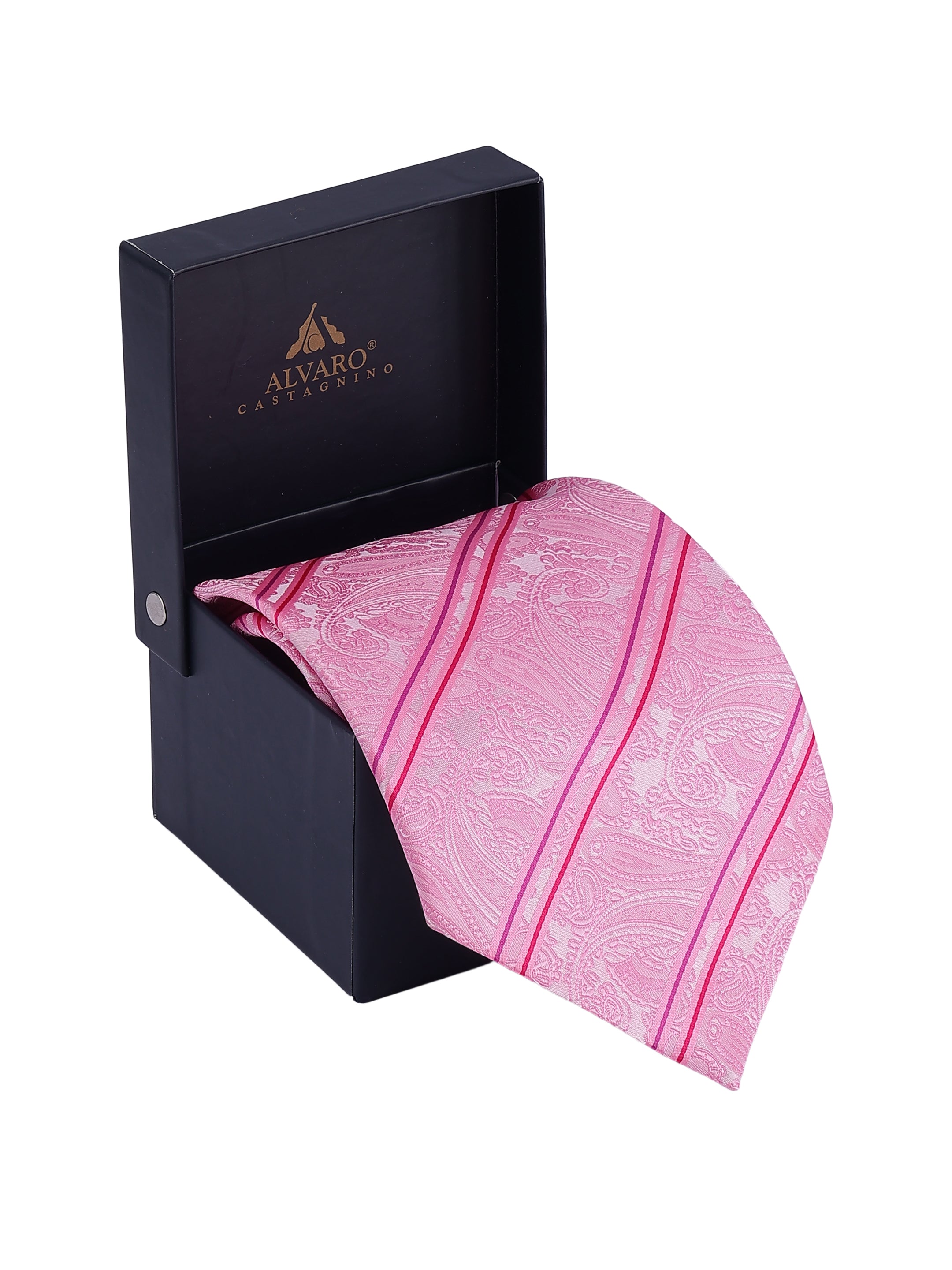 Pink Paisley Striped Necktie