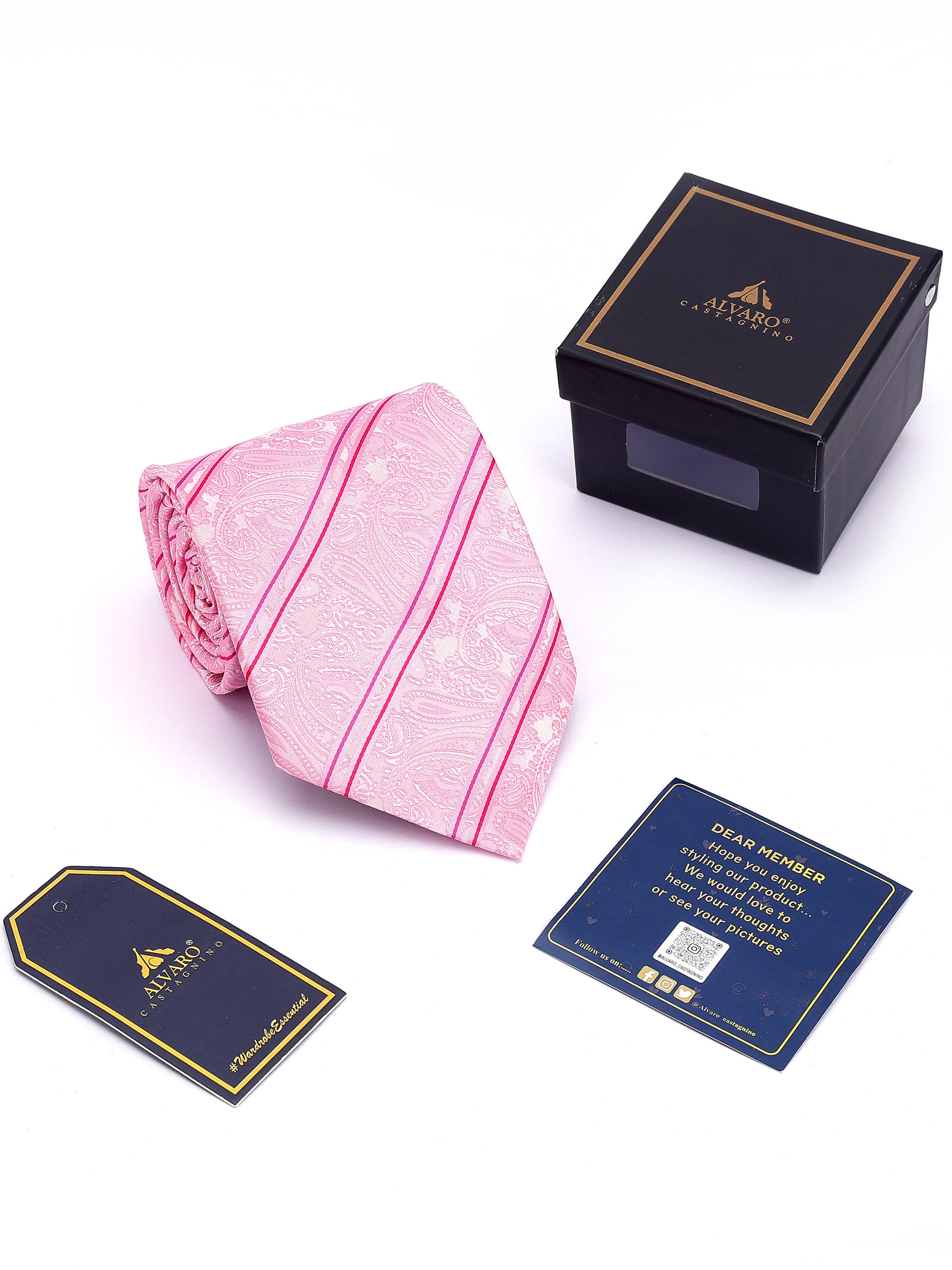 Pink Paisley Striped Necktie