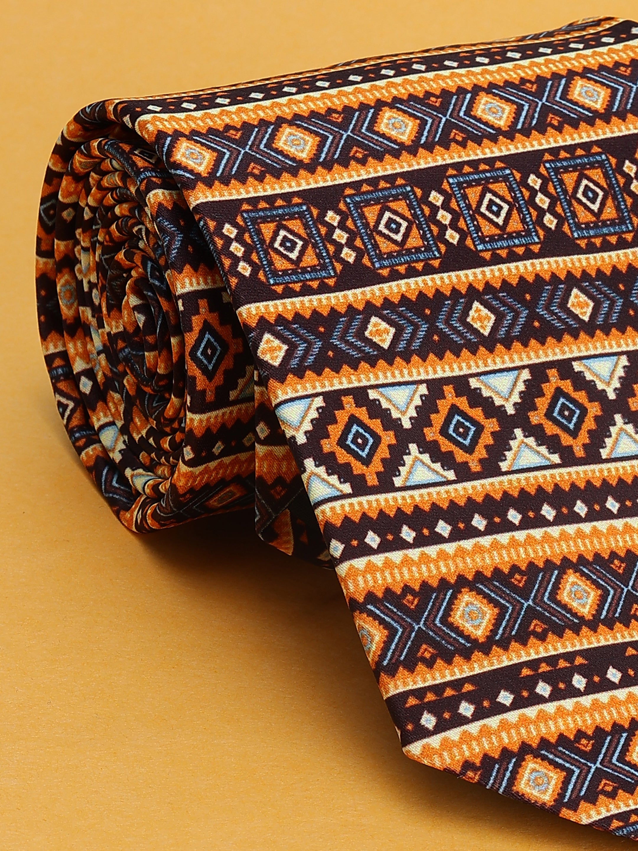 Earth-Tone Tribal Geometric Necktie