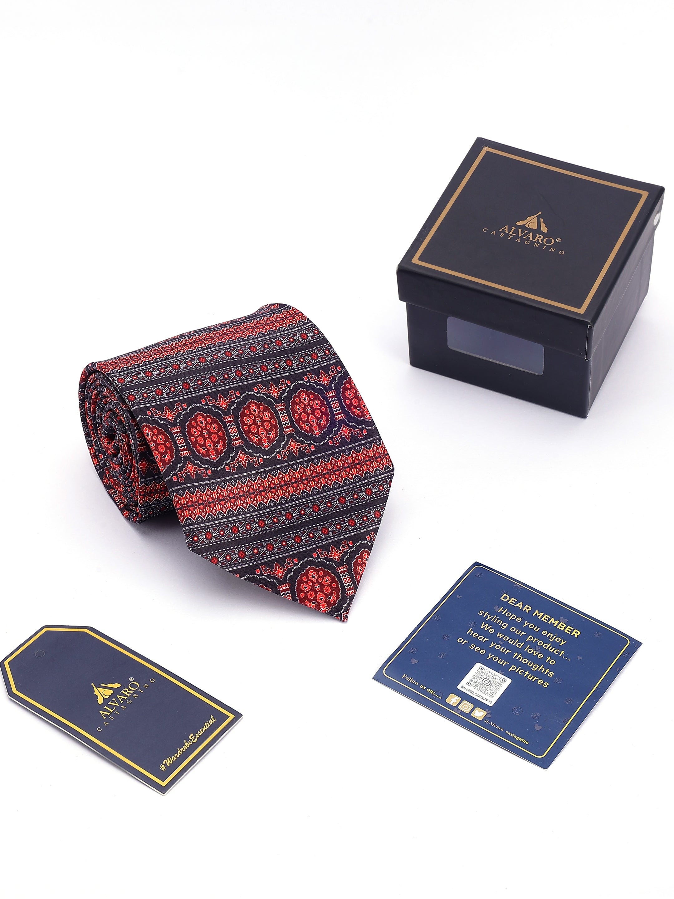 Crimson Medallion & Geometric Stripe Necktie