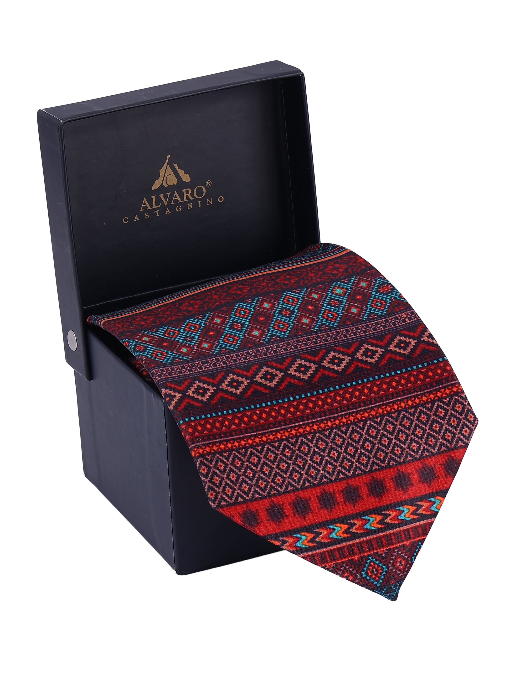 Crimson & Azure Tribal Geometric Necktie