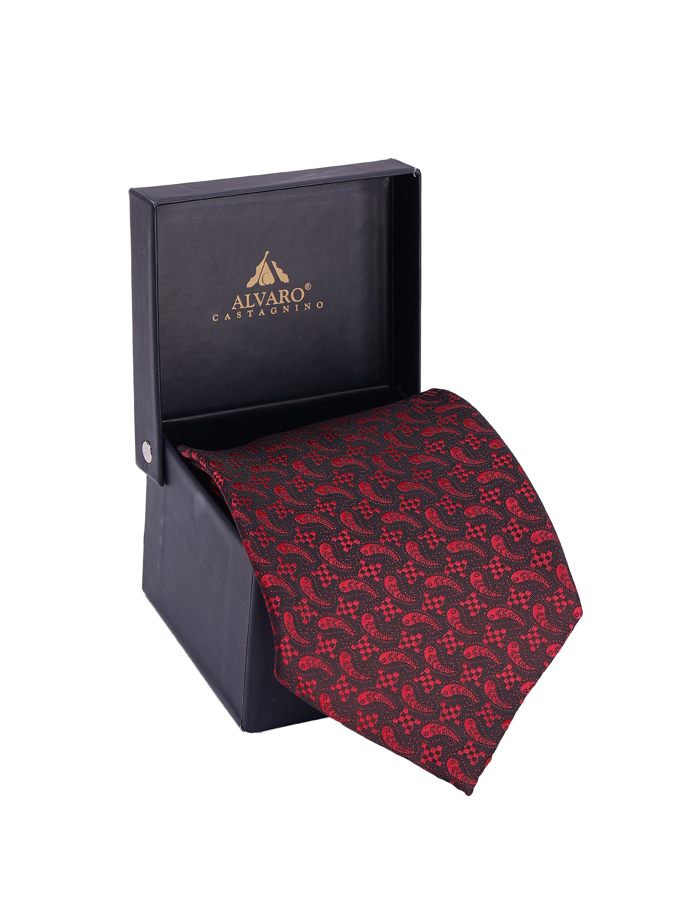 Obsidian & Crimson Micro-Paisley Necktie