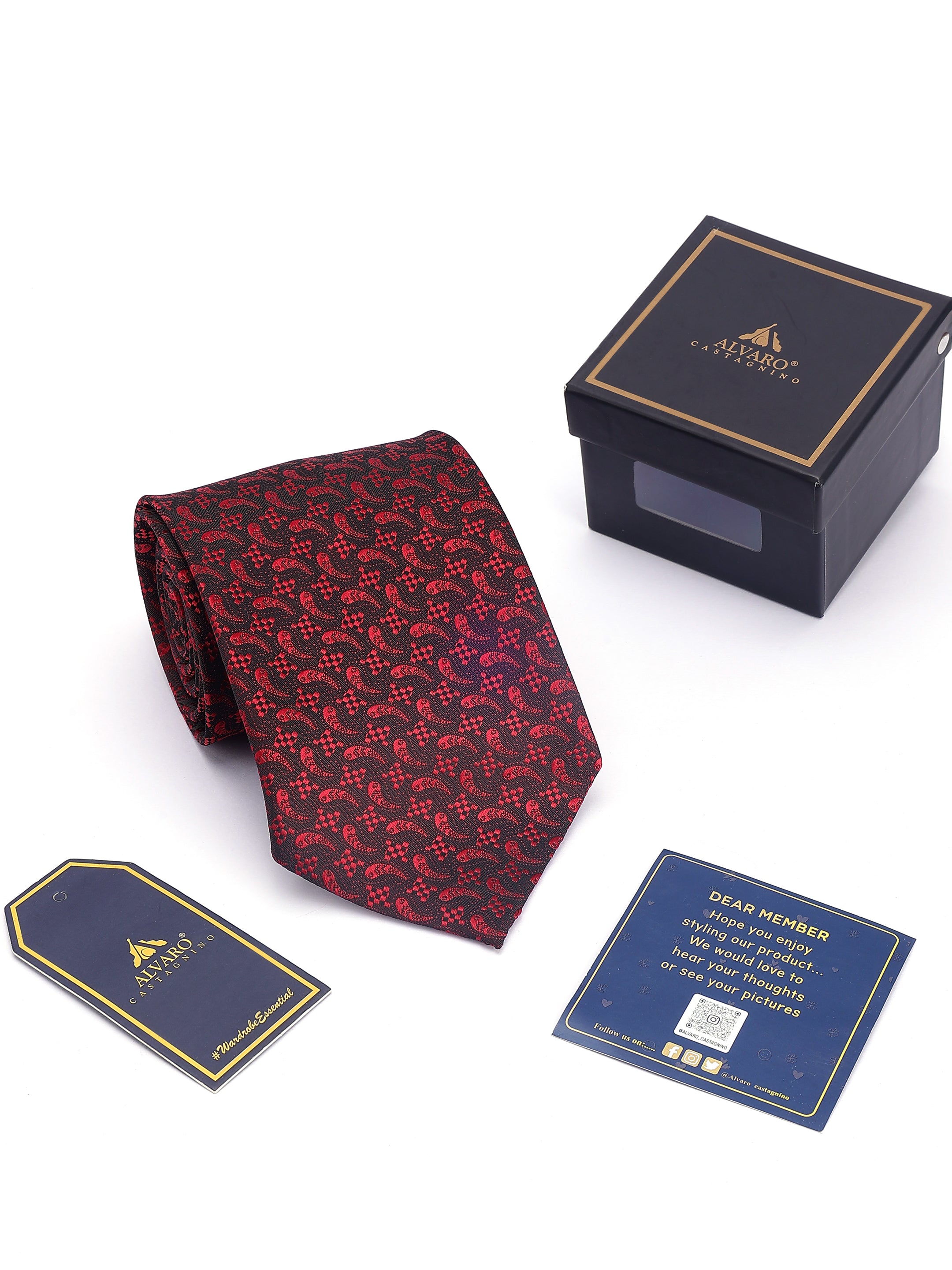 Obsidian & Crimson Micro-Paisley Necktie