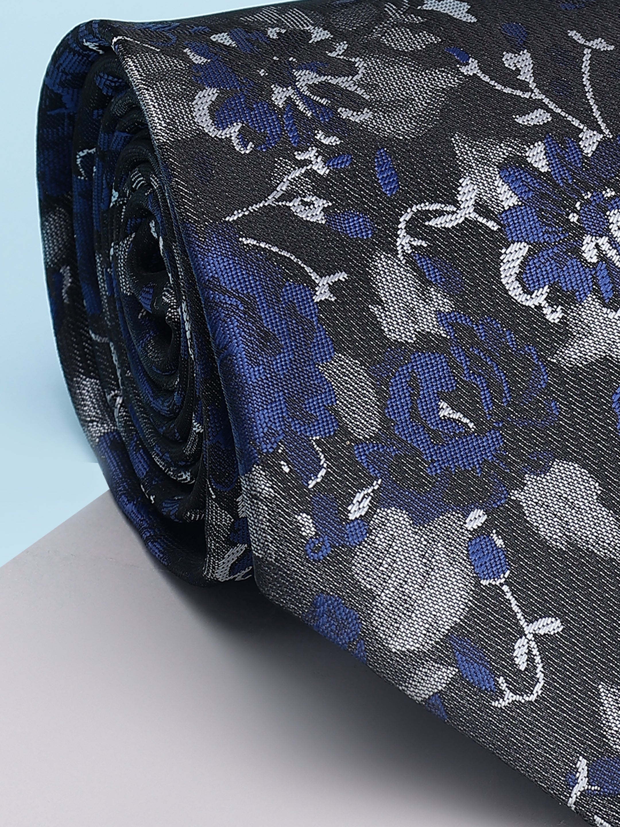 Midnight Blue & Grey Floral Luxe Necktie