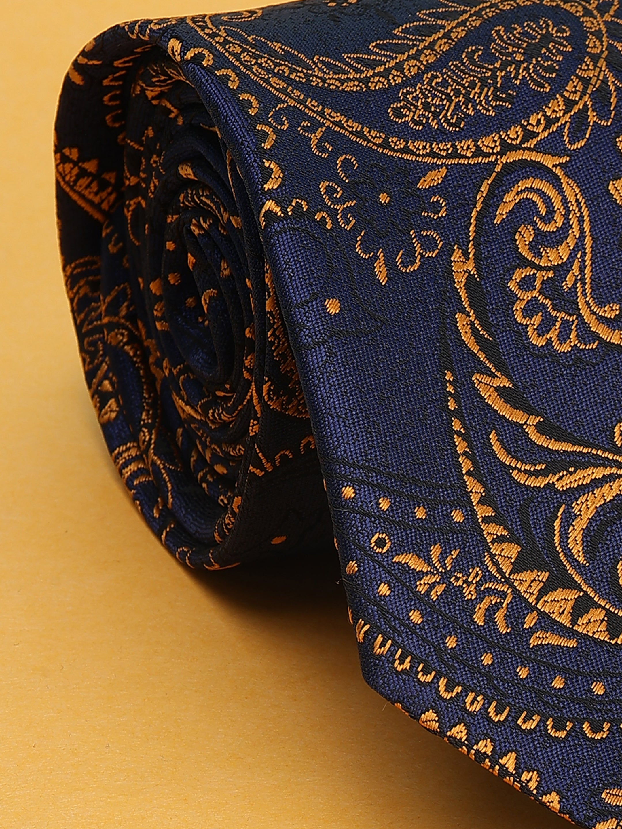 Navy & Gold Filigree Paisley Necktie