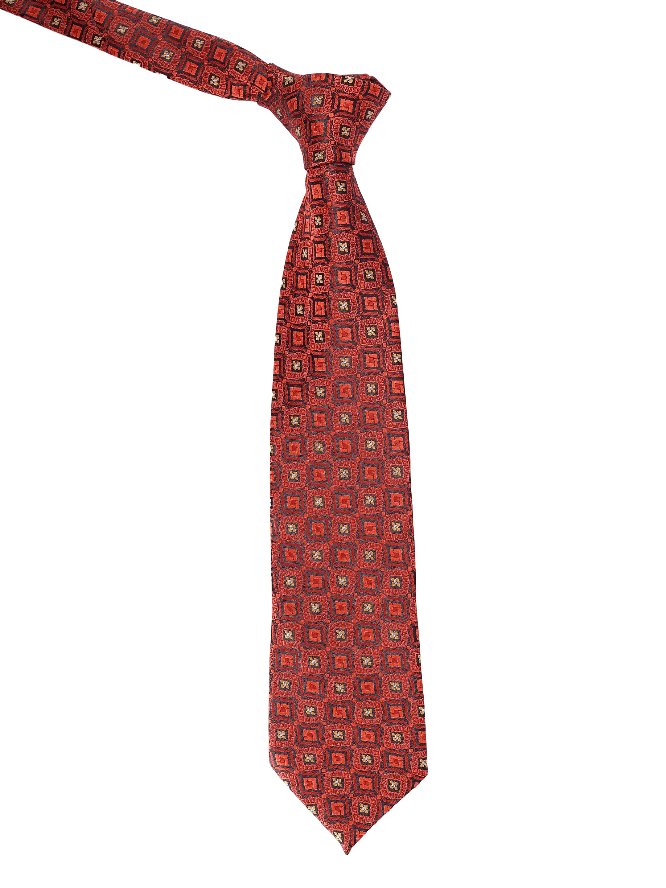 Rust-Crimson Ornate Geometric Necktie