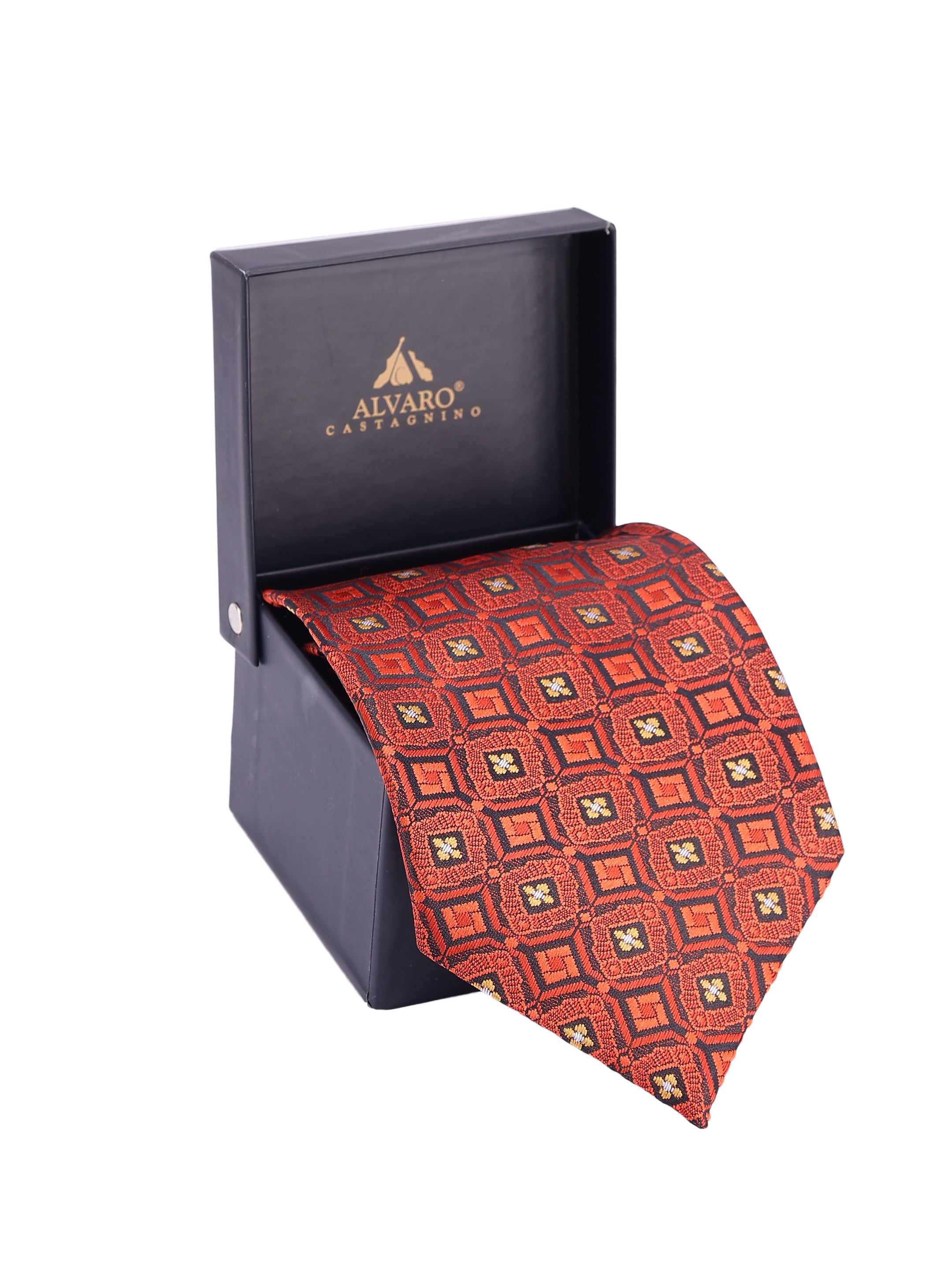 Rust-Crimson Ornate Geometric Necktie