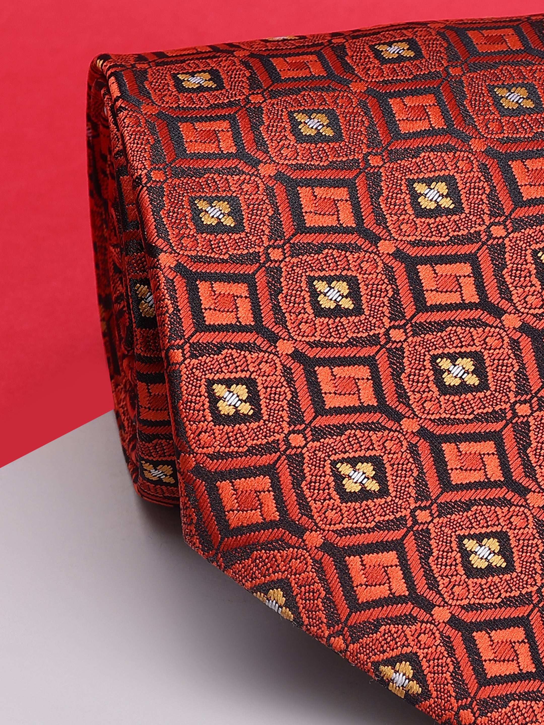 Rust-Crimson Ornate Geometric Necktie