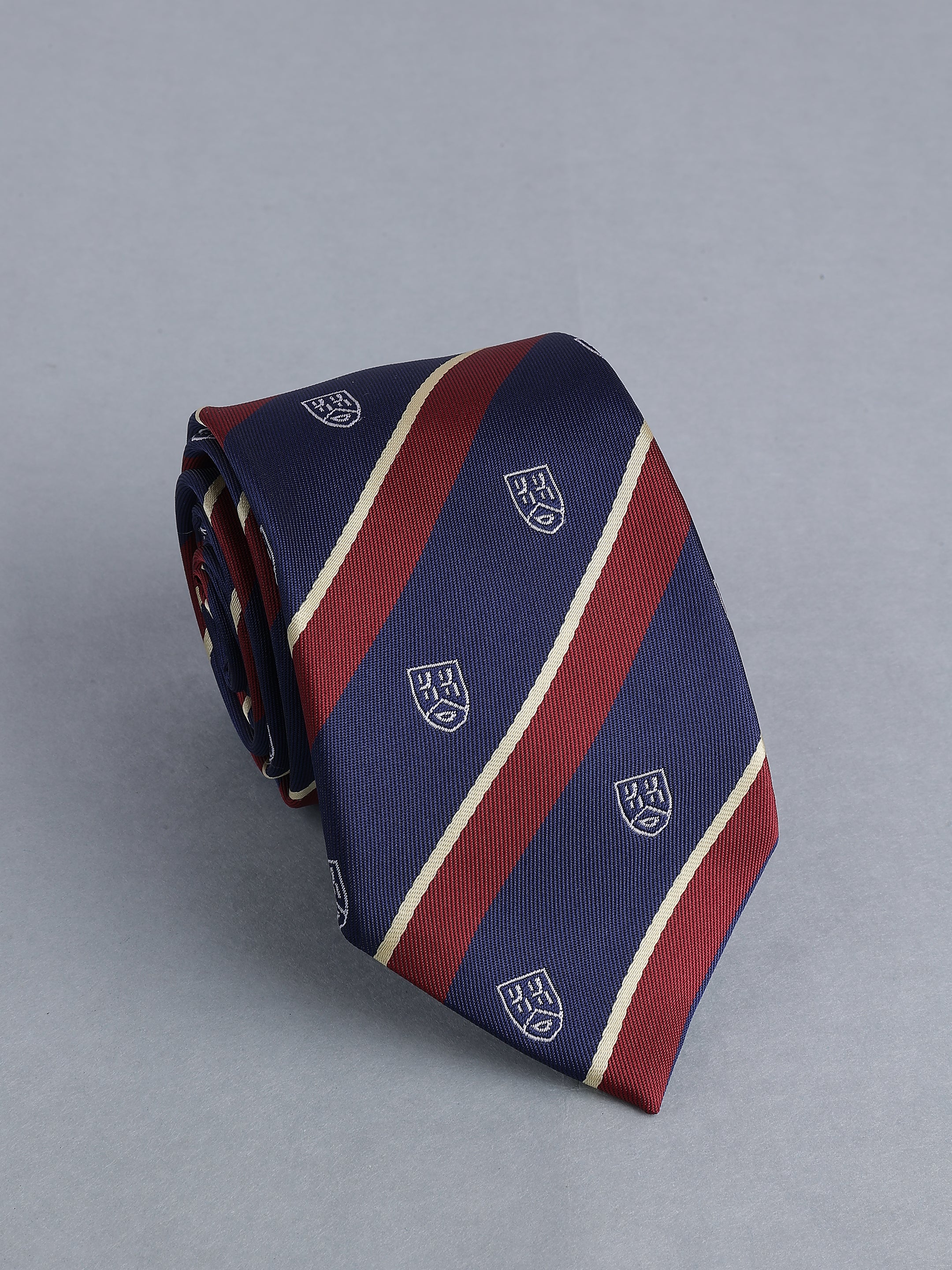 Navy & Maroon Striped Silver Shield Necktie