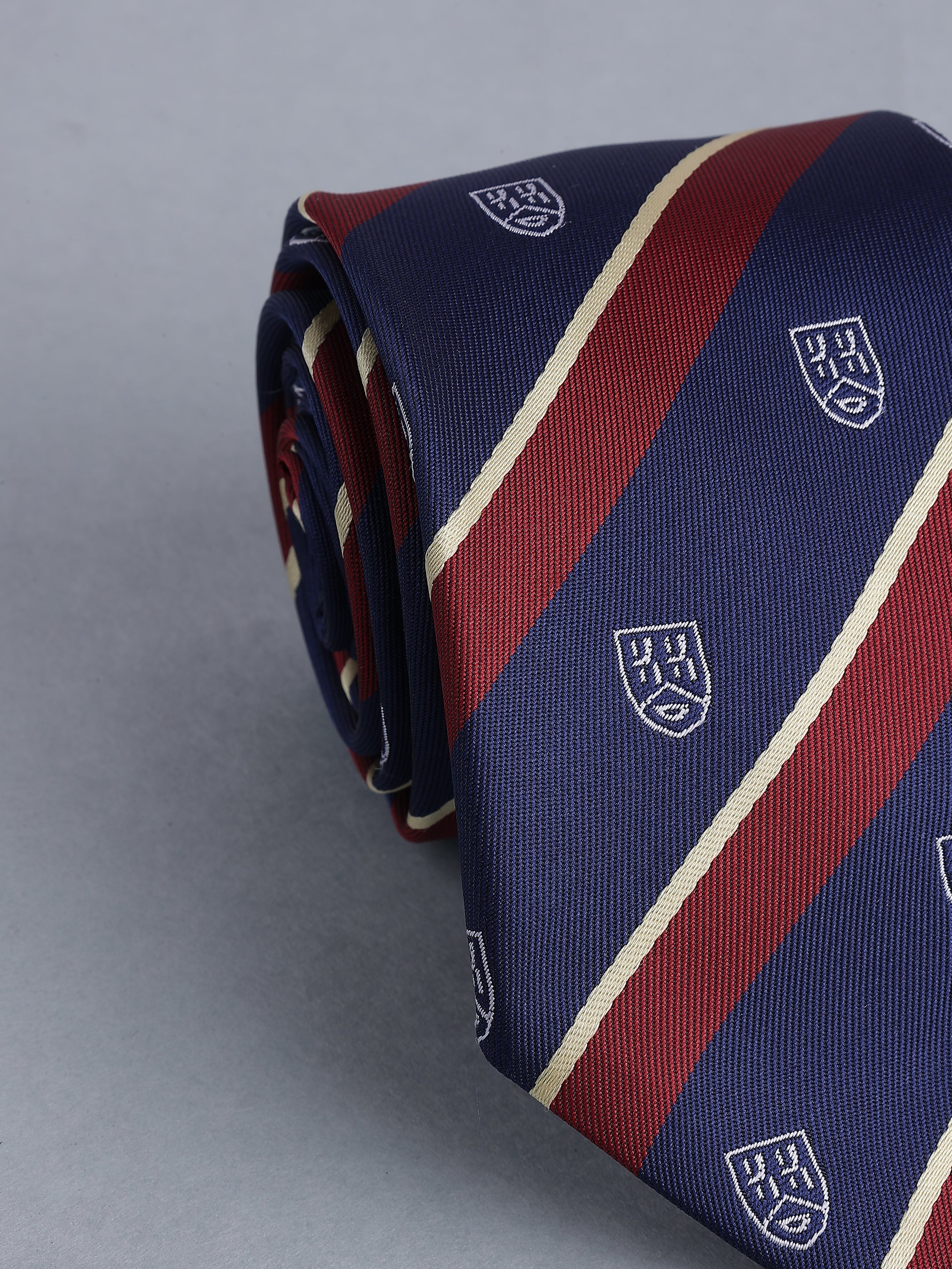 Navy & Maroon Striped Silver Shield Necktie