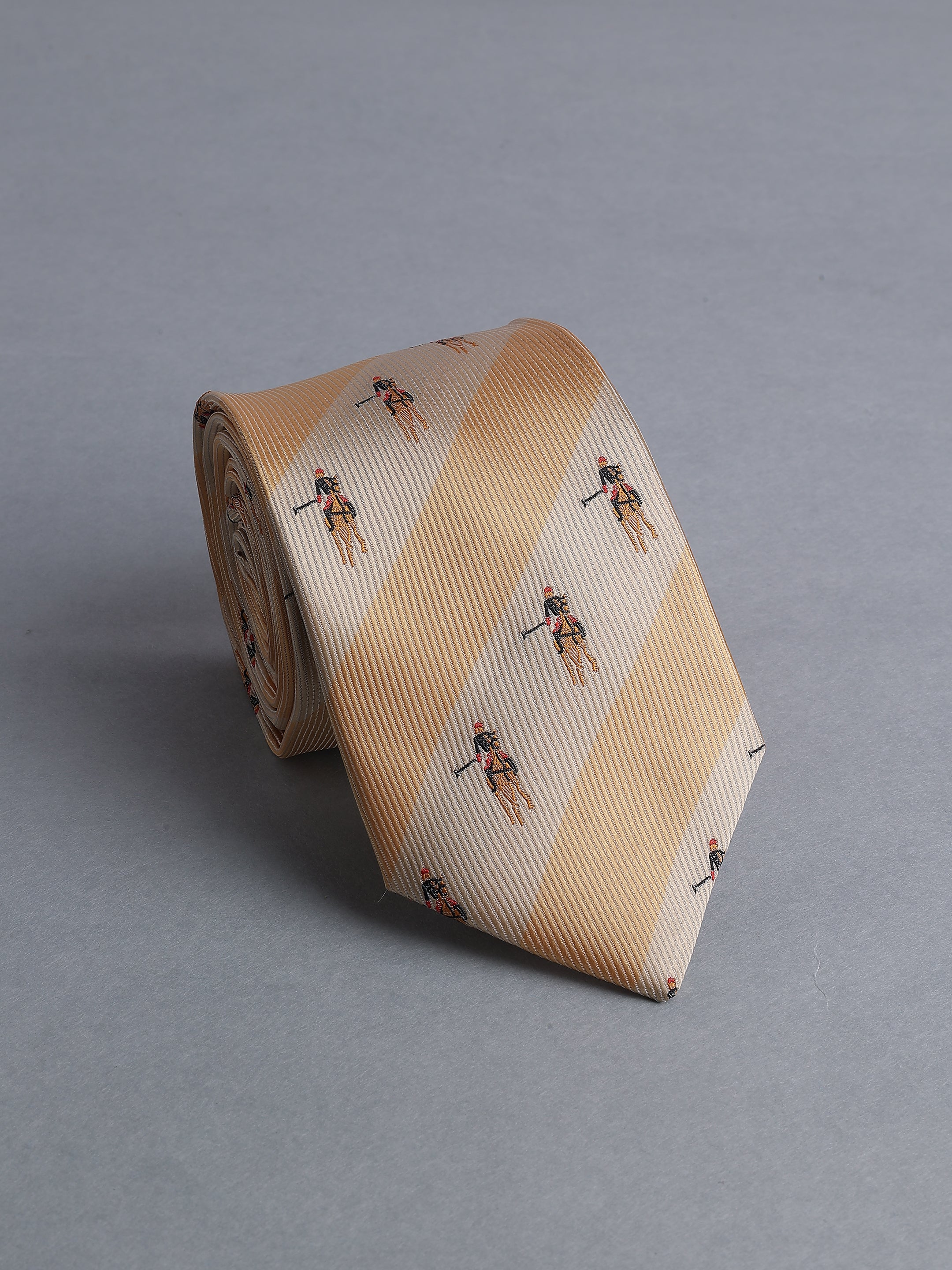 Gold Striped Blend Polo Motif Necktie