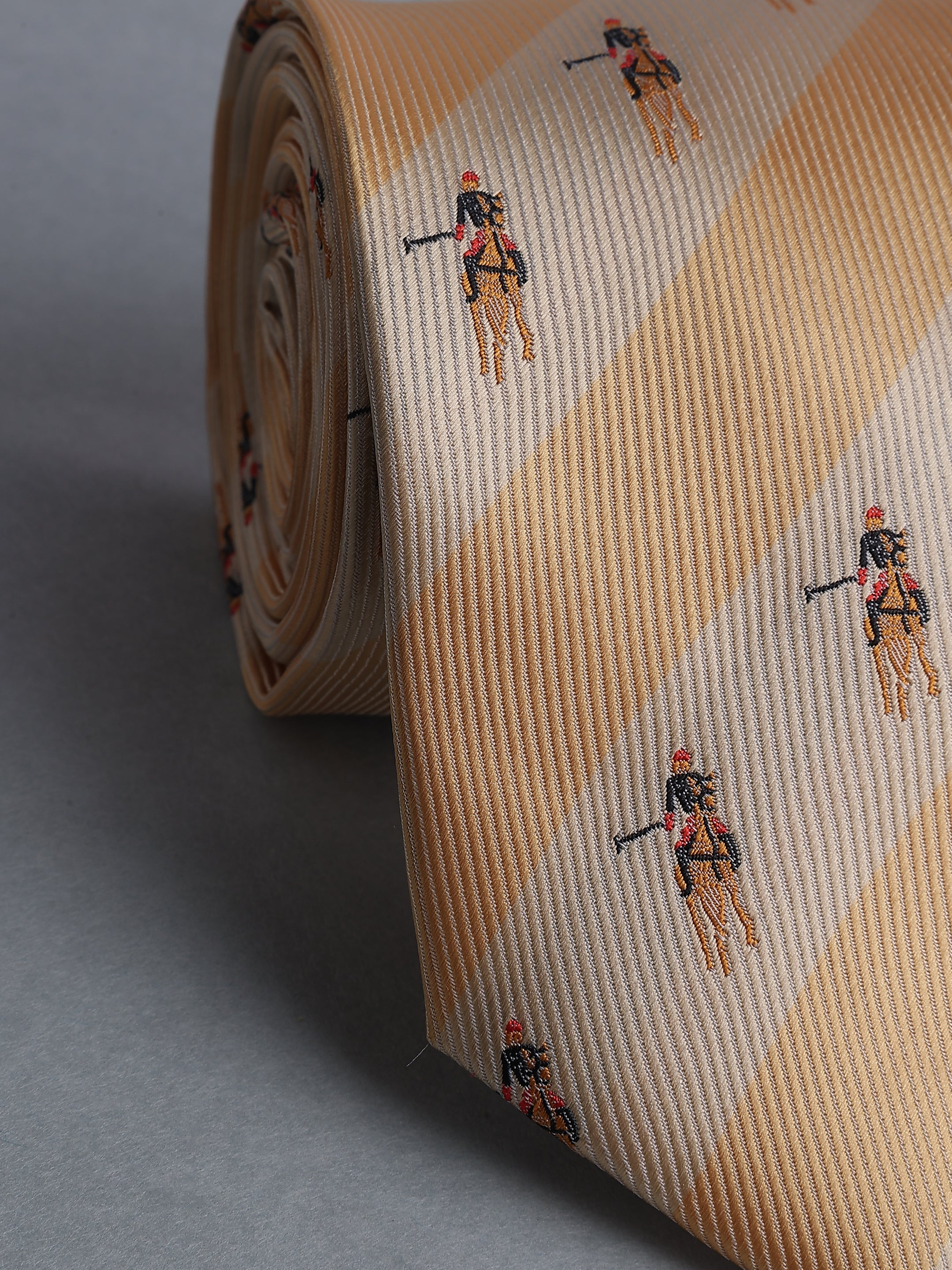 Gold Striped Blend Polo Motif Necktie