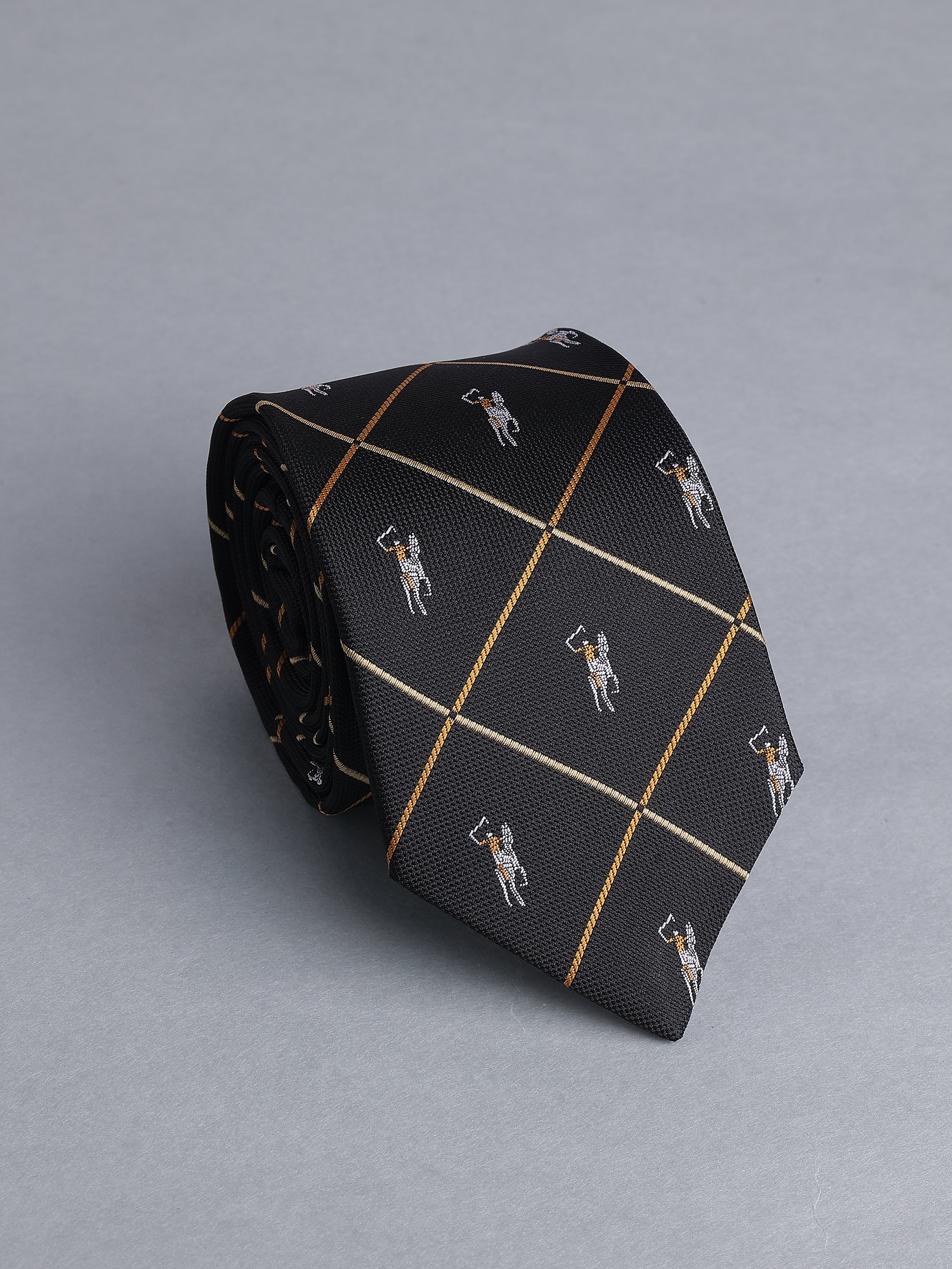 Black Windowpane Blend Polo Motif Necktie