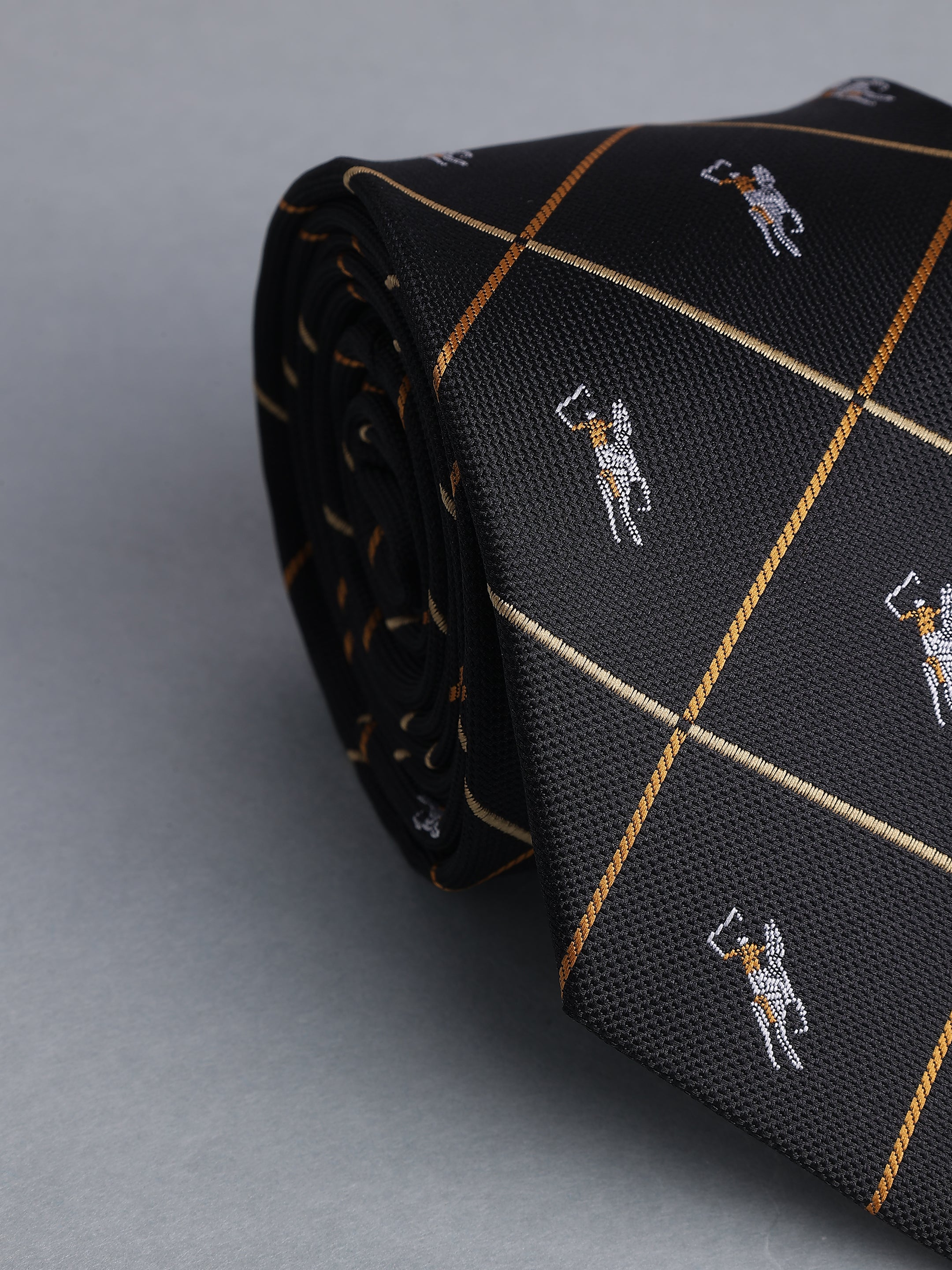 Black Windowpane Blend Polo Motif Necktie