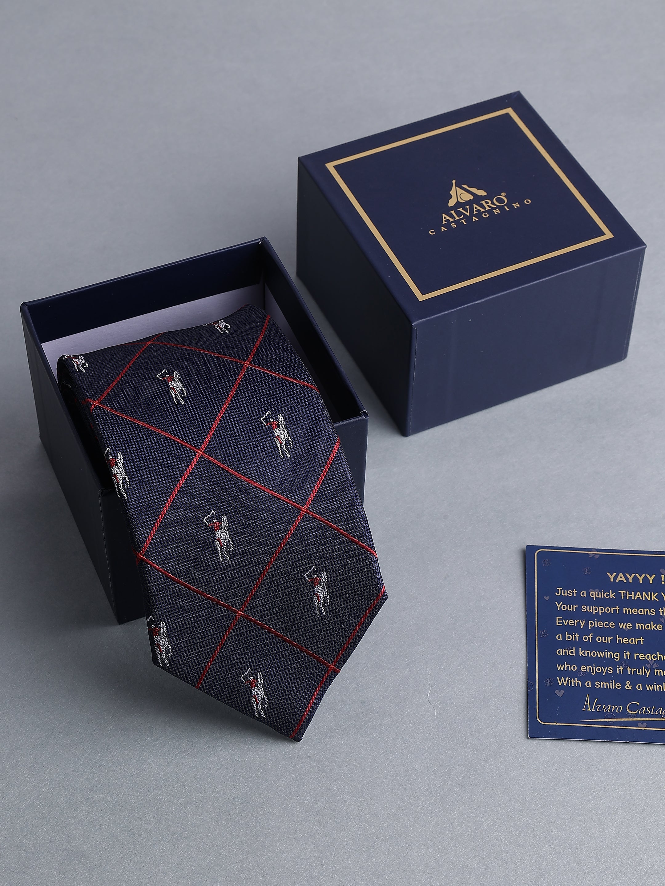 Navy & Red Grid Blend Polo Motif Necktie