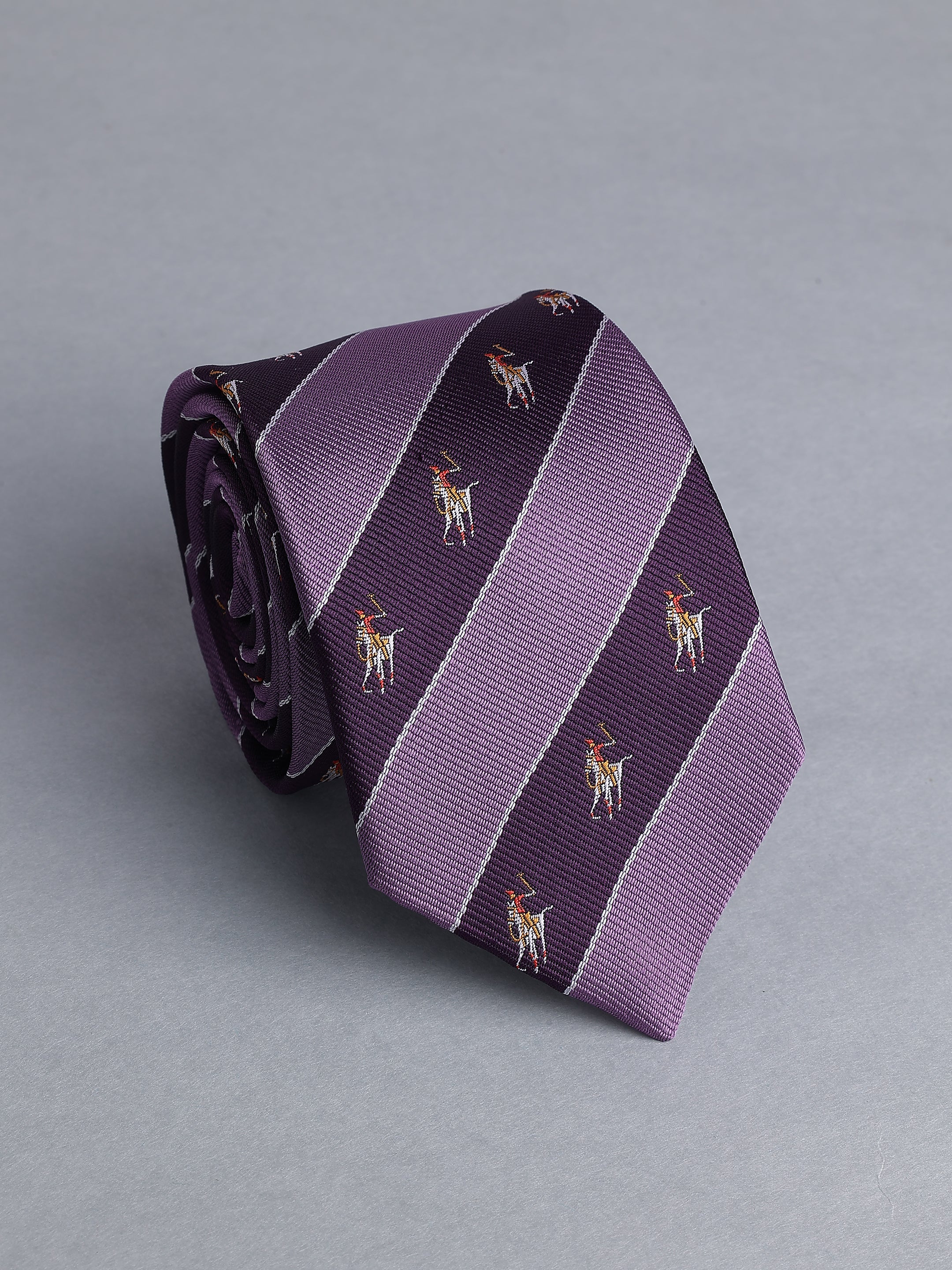 Purple Striped Blend Polo Motif Necktie