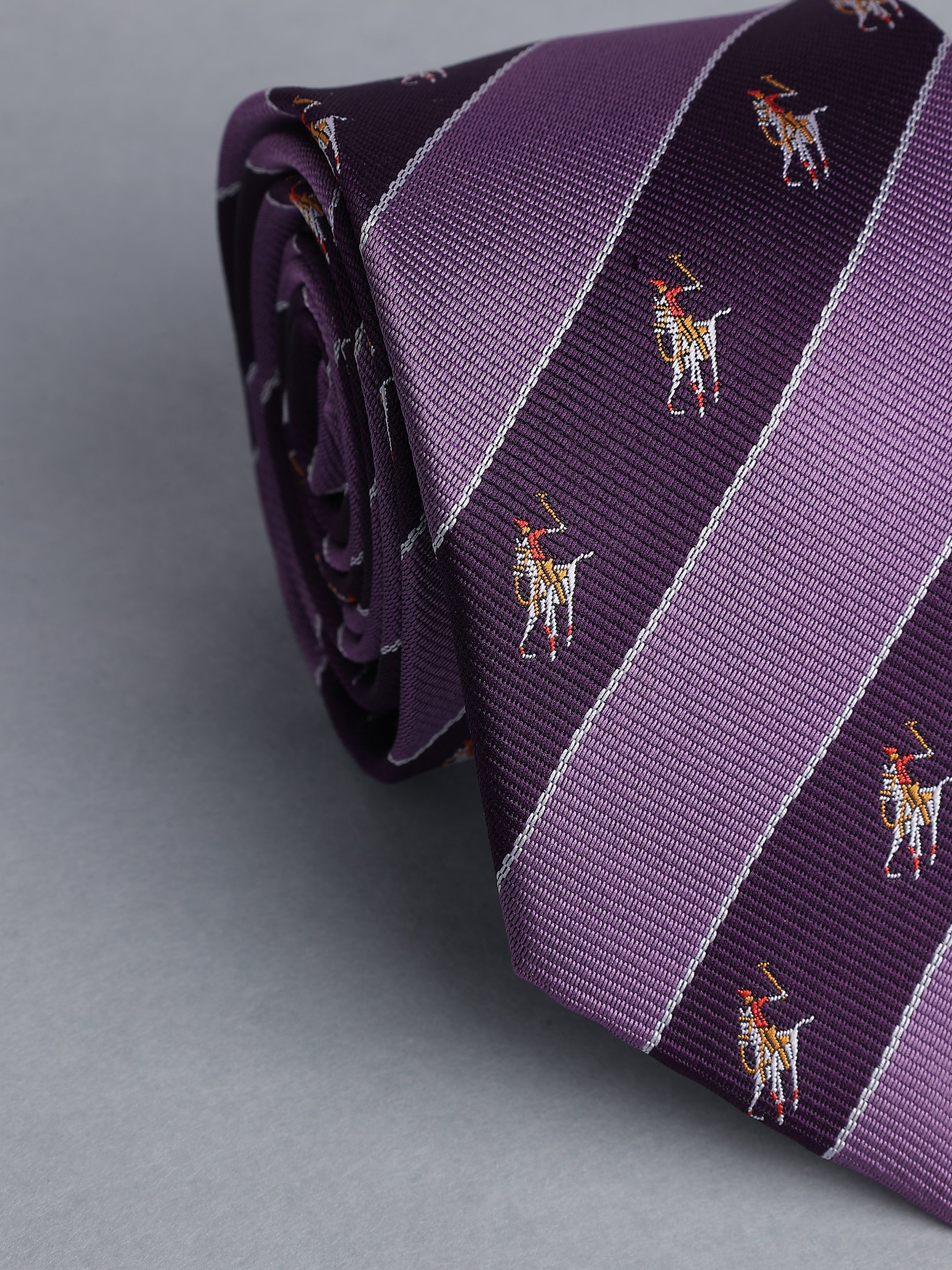 Purple Striped Blend Polo Motif Necktie