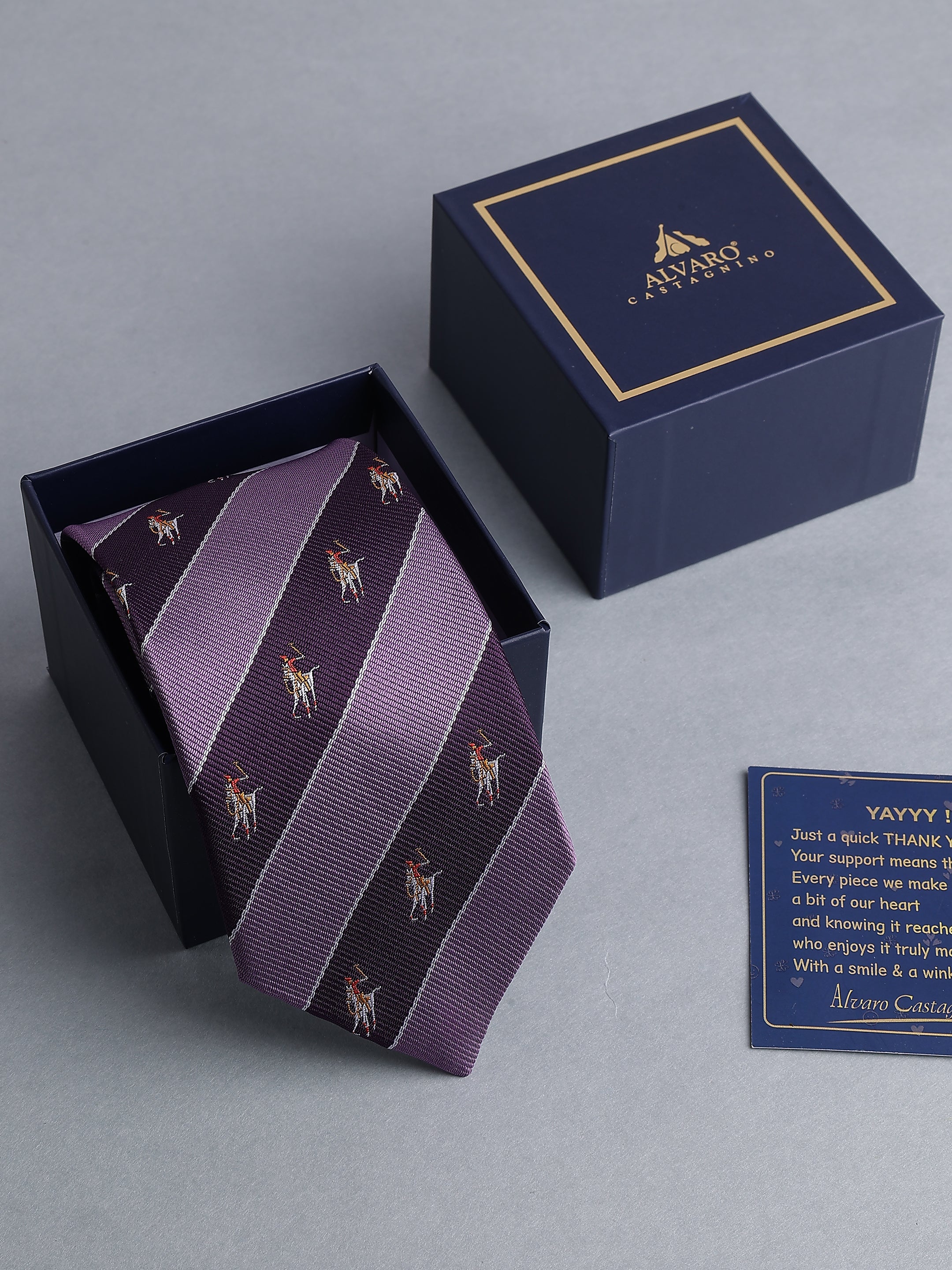 Purple Striped Blend Polo Motif Necktie