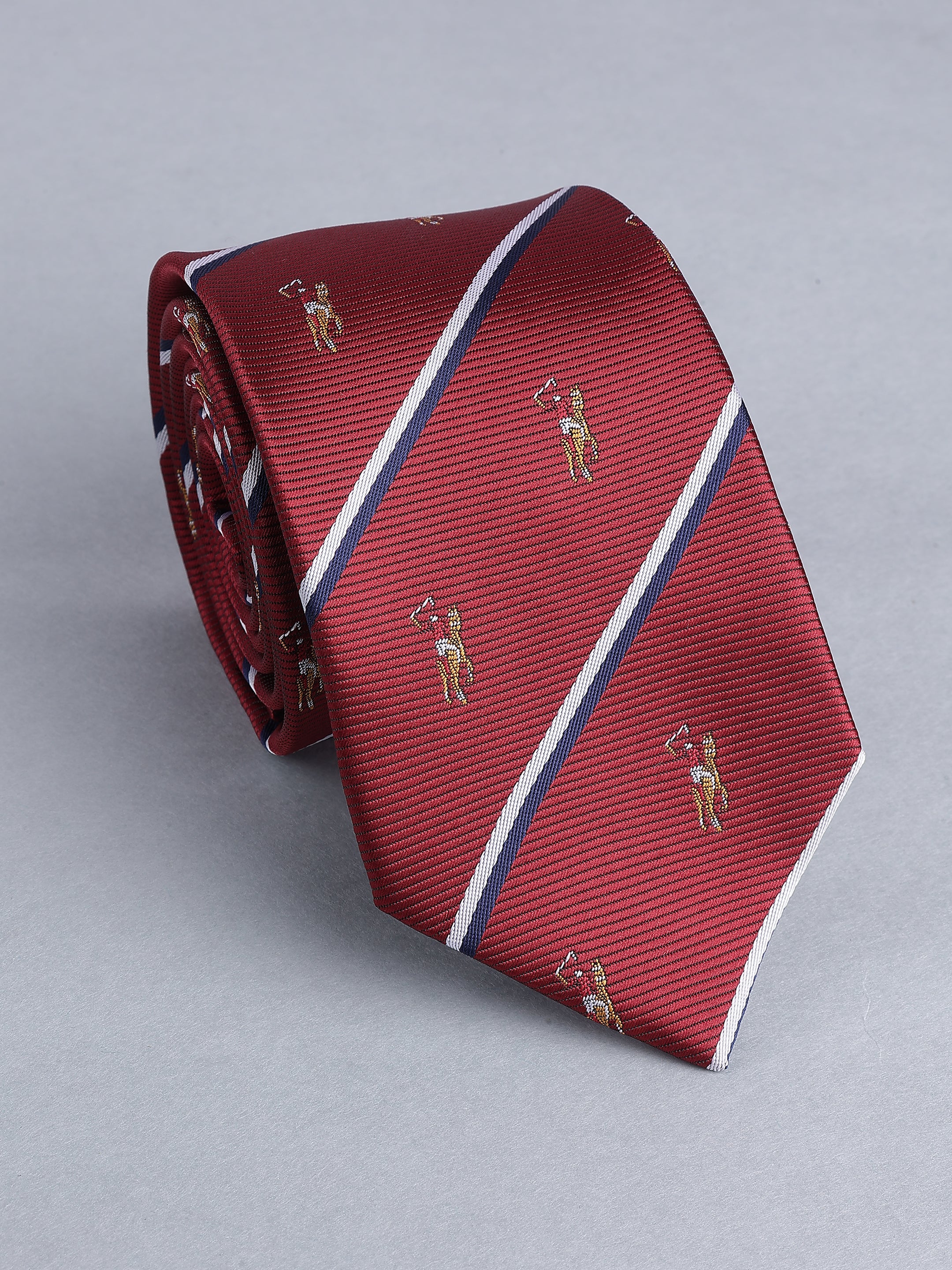 Maroon Striped Blend Polo Motif Necktie