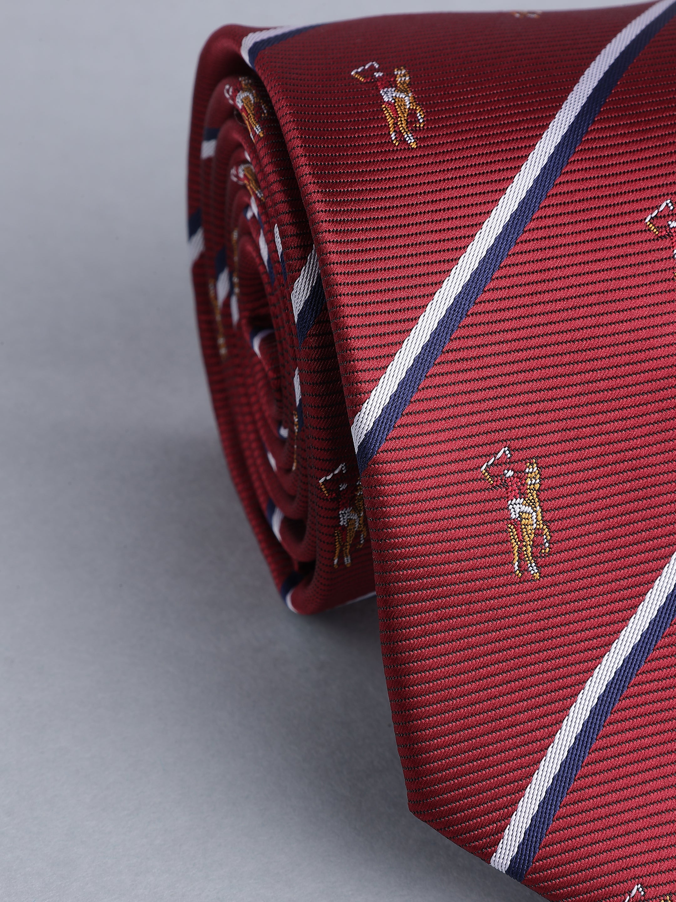 Maroon Striped Blend Polo Motif Necktie