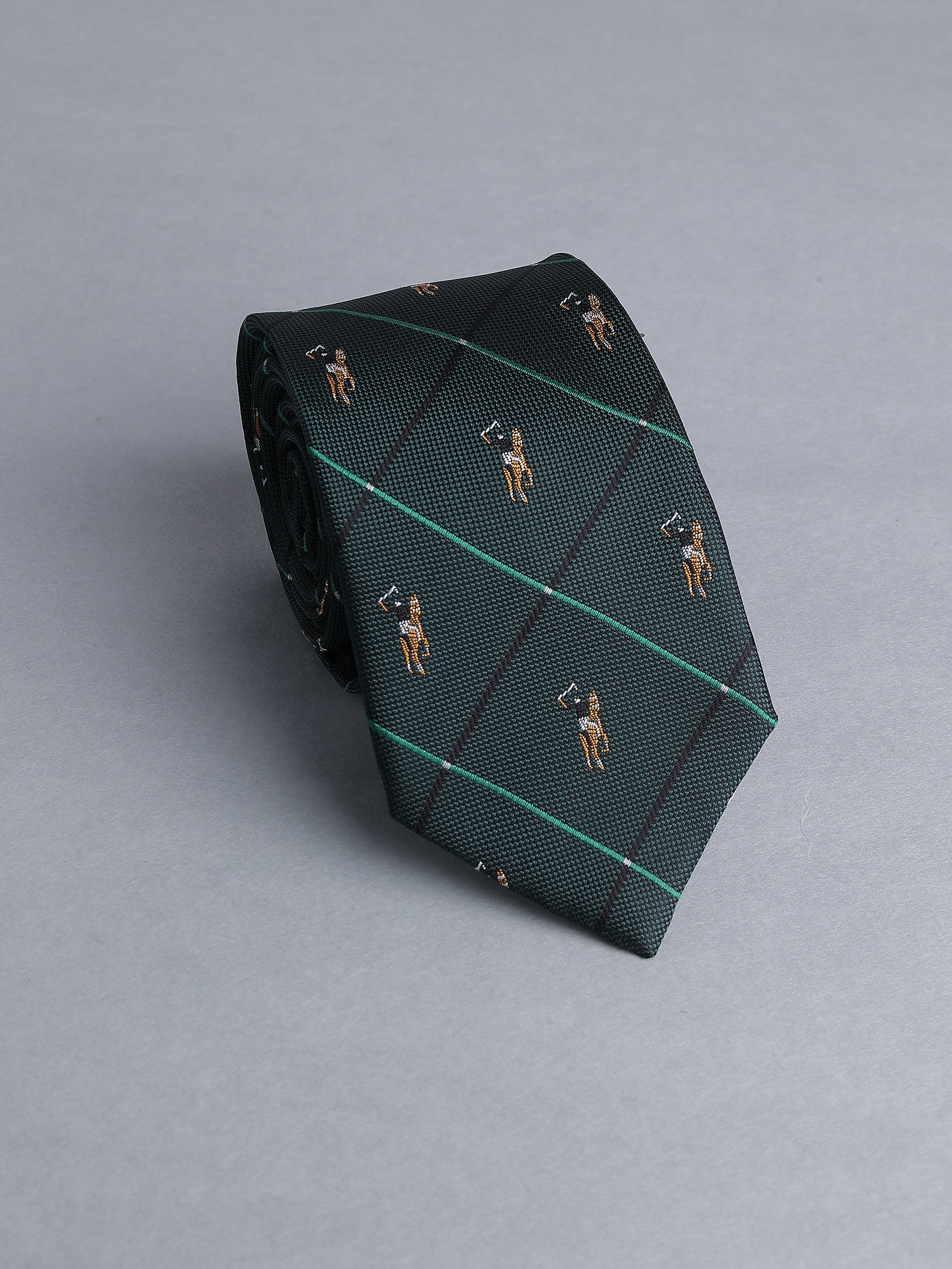 Dark Green Check Grid Blend Polo Necktie