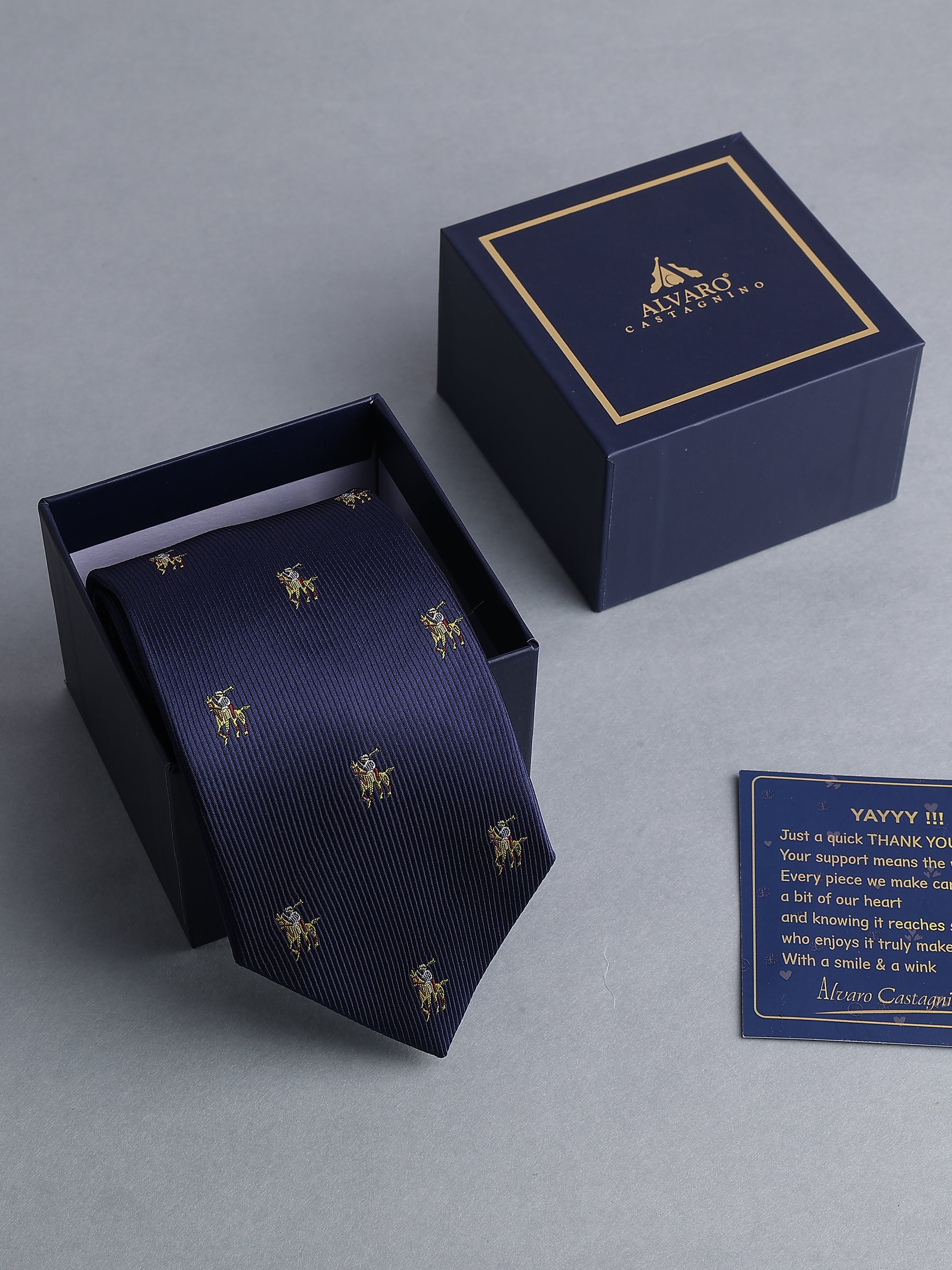 Navy Ribbed Blend Polo Motif Necktie