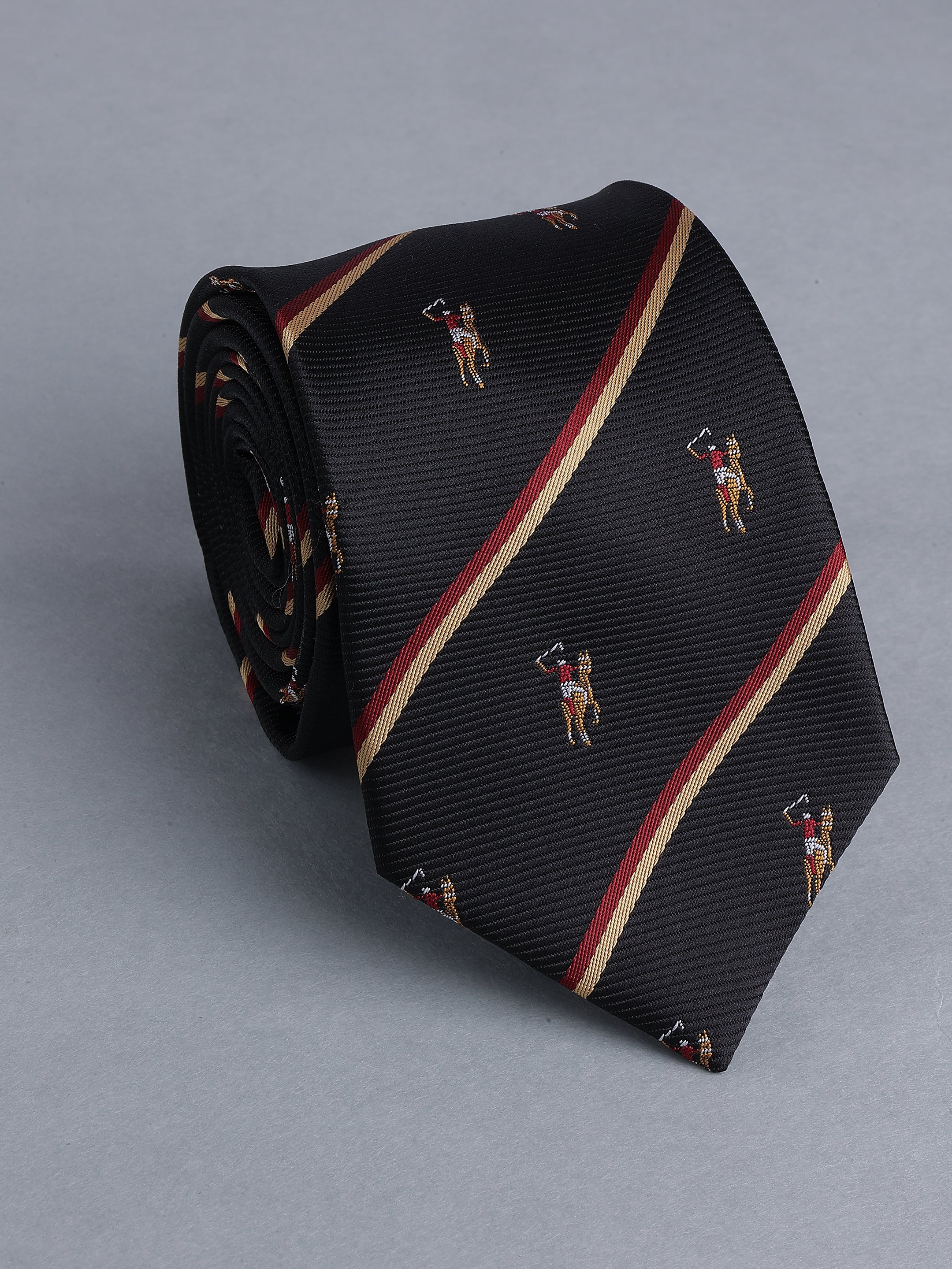 Black Striped Blend Polo Motif Necktie