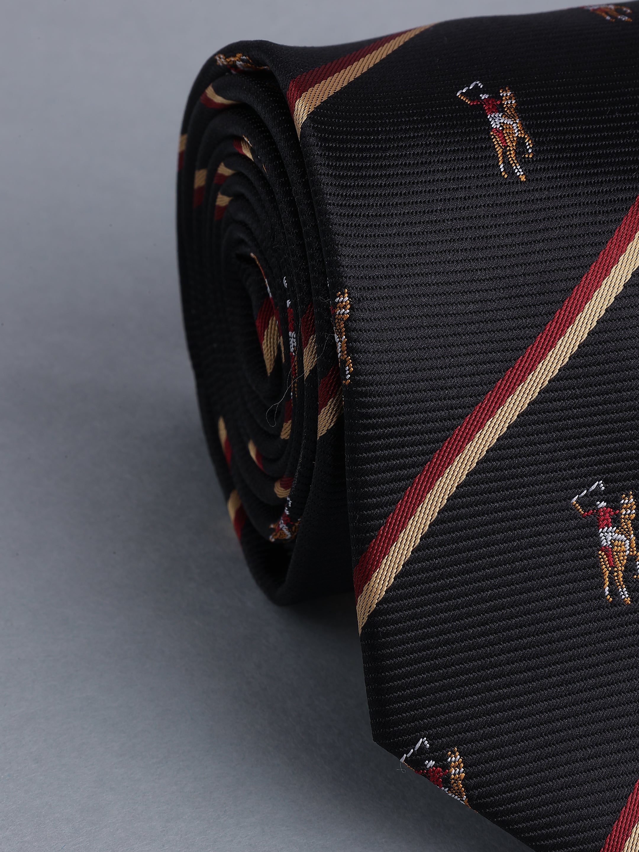 Black Striped Blend Polo Motif Necktie