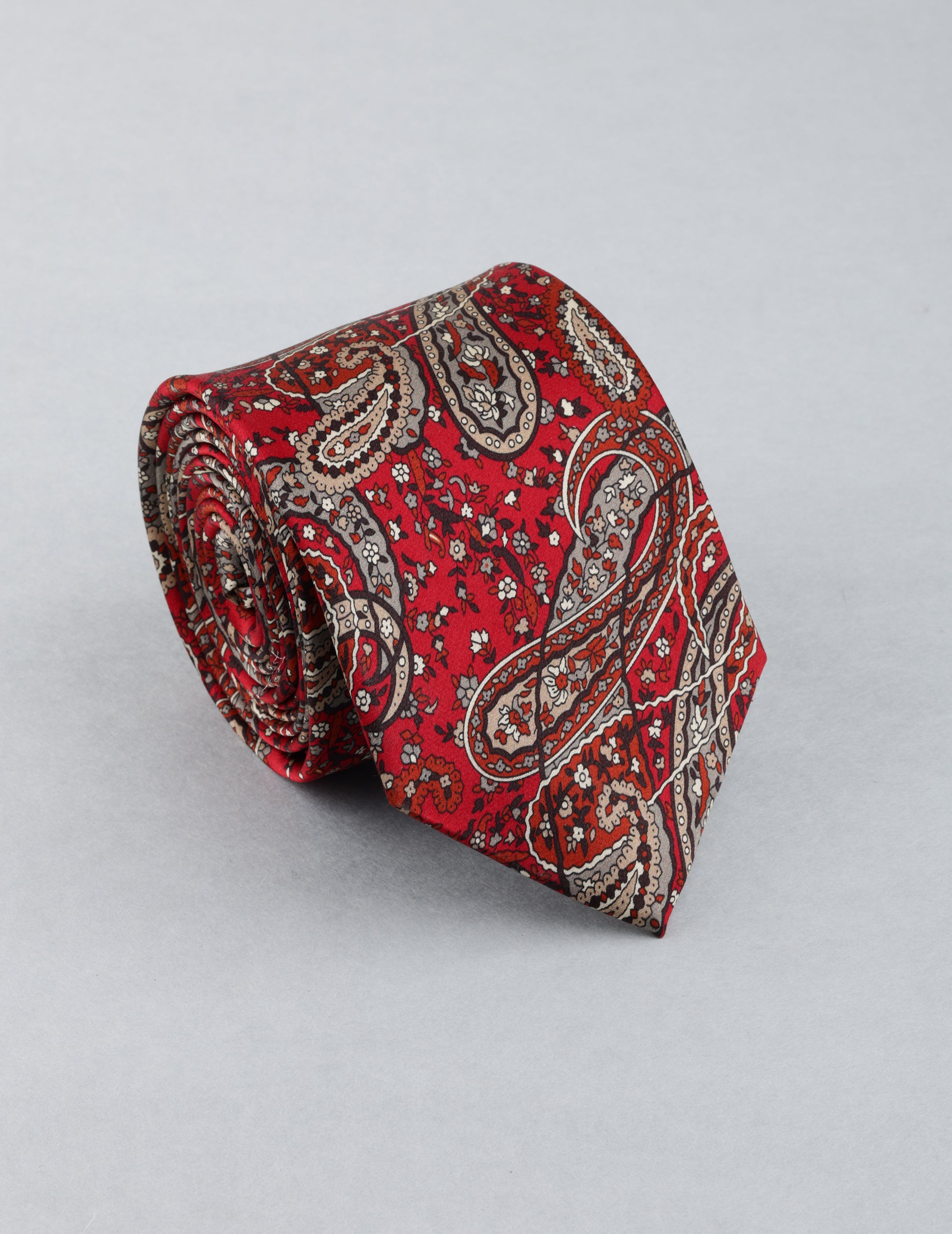Red Paisley Printed Silk tie