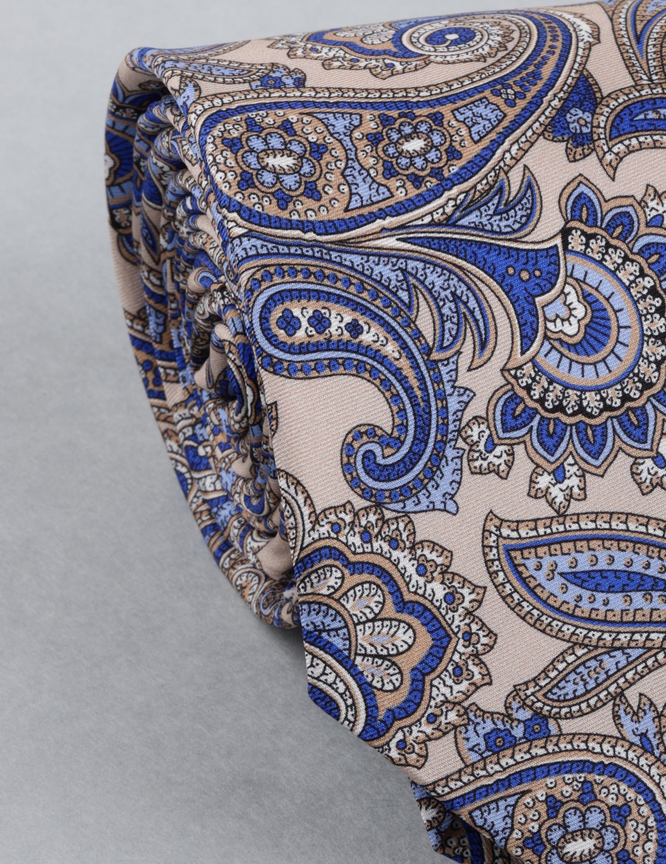 Beige Blue Paisley Necktie