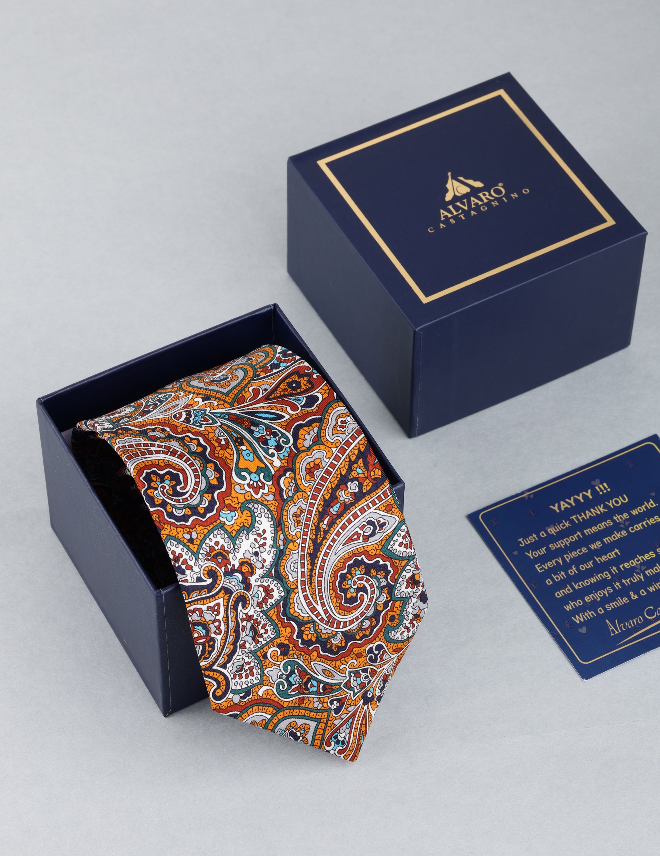 Orange Paisley Printed Silk Necktie