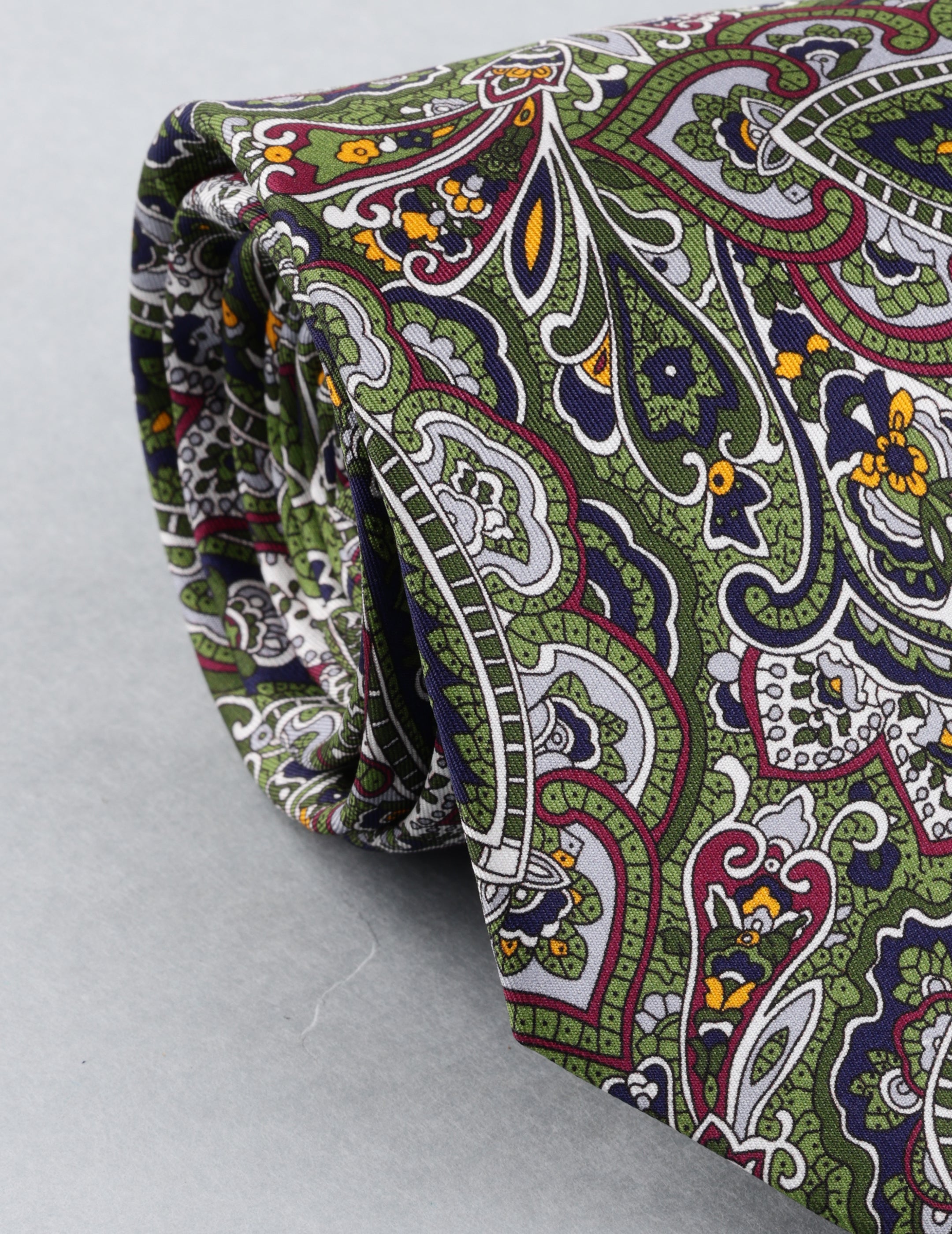 Green Paisley Printed Silk Necktie