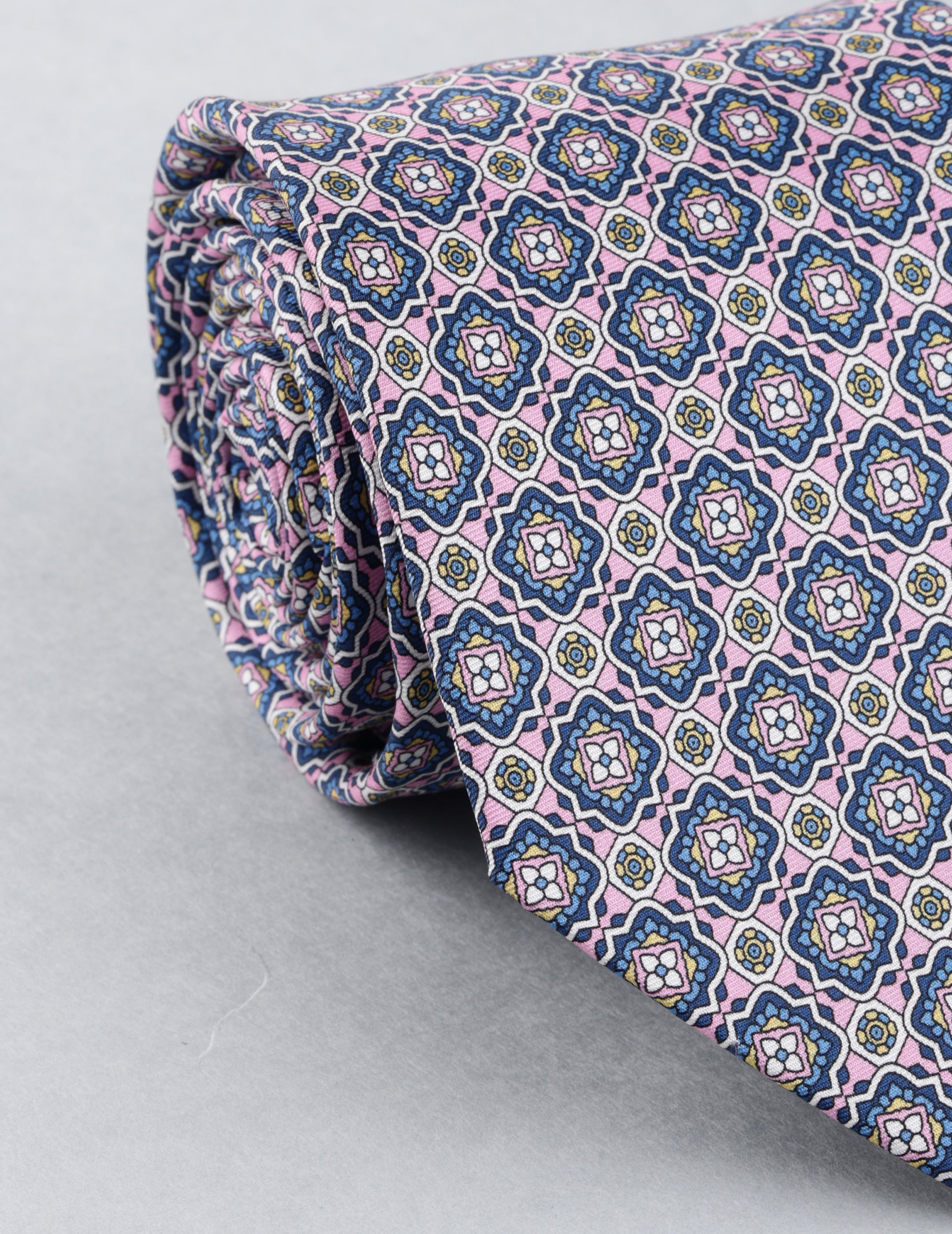 Pink Geometric Printed Silk Necktie