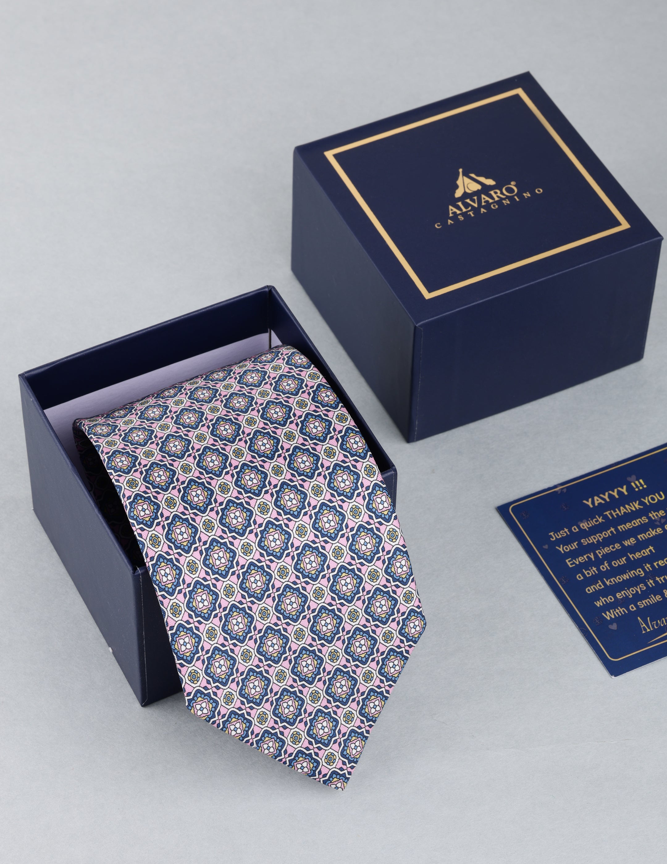 Pink Geometric Printed Silk Necktie