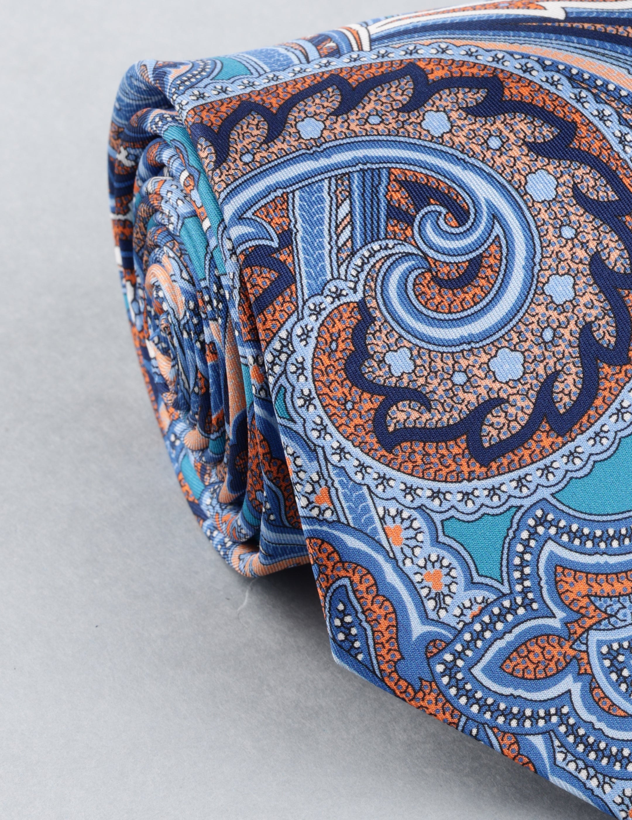Blue Paisley Printed Silk Necktie