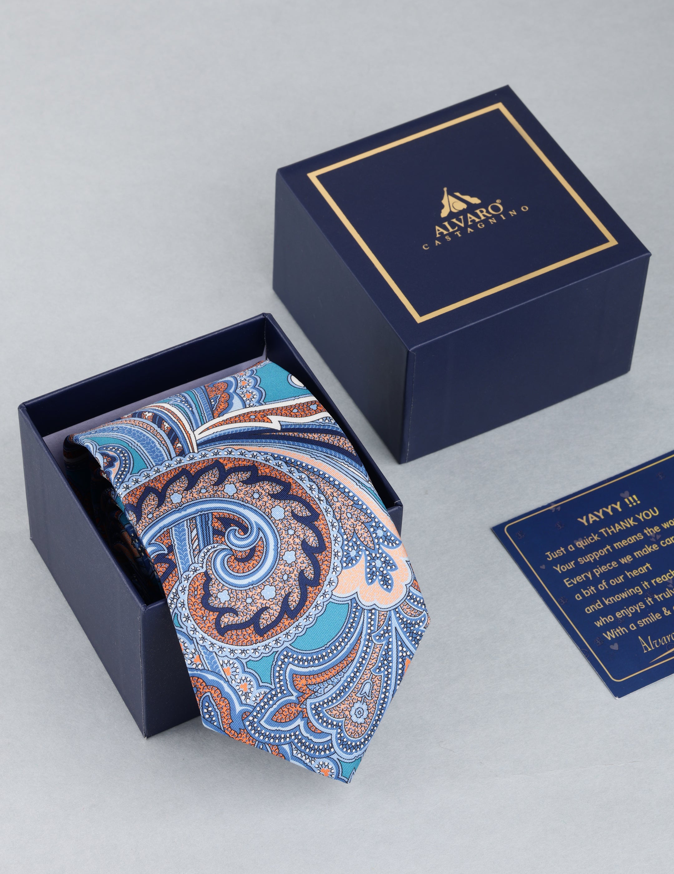 Blue Paisley Printed Silk Necktie