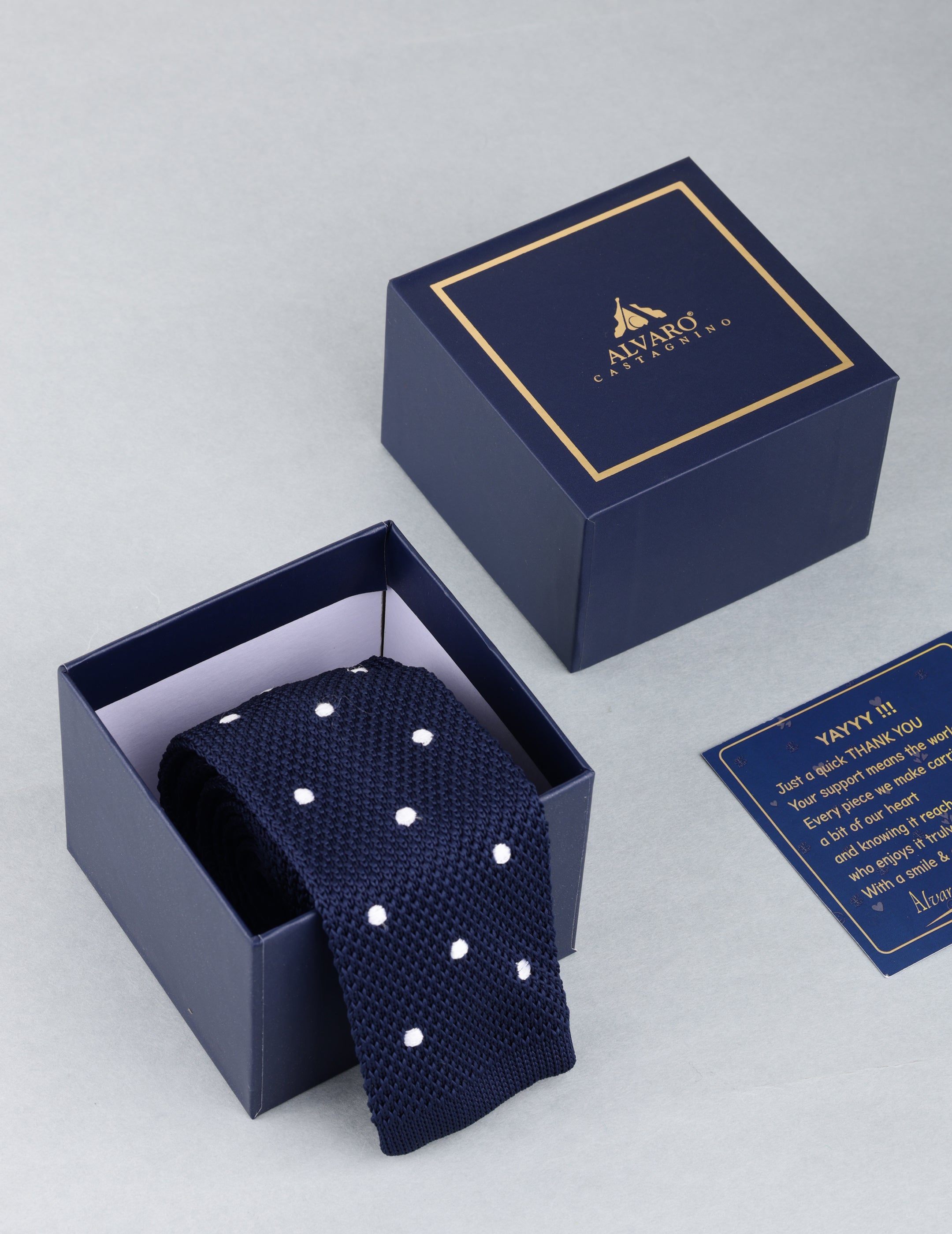 Blue & White Polka Dots Knitted Necktie