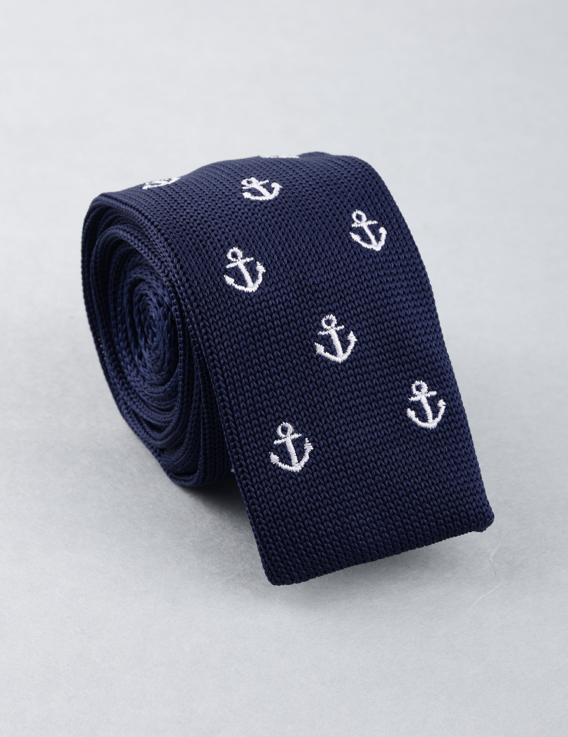 Navy Blue Anchor Knitted Necktie