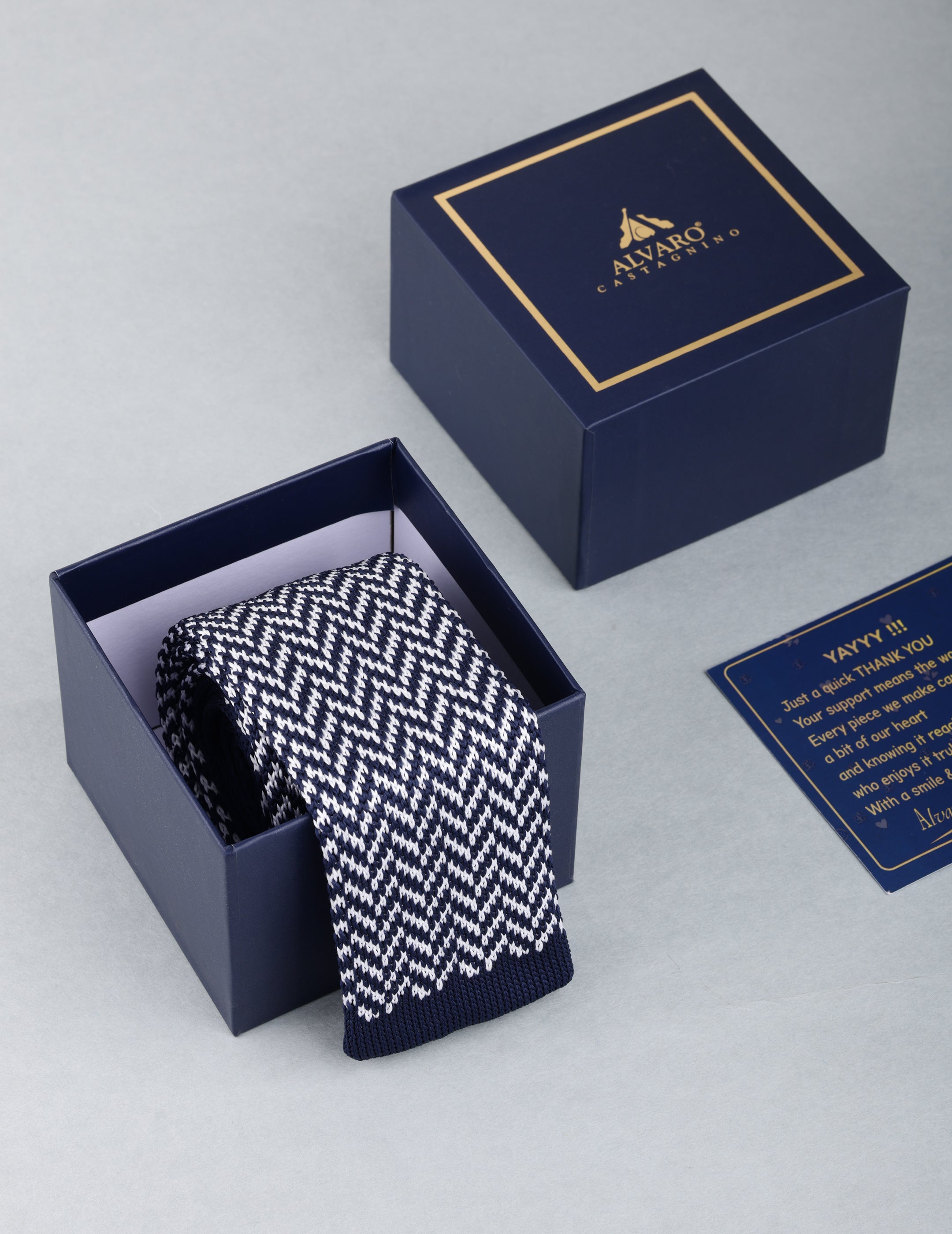 Blue & Grey Chevron Knitted Necktie