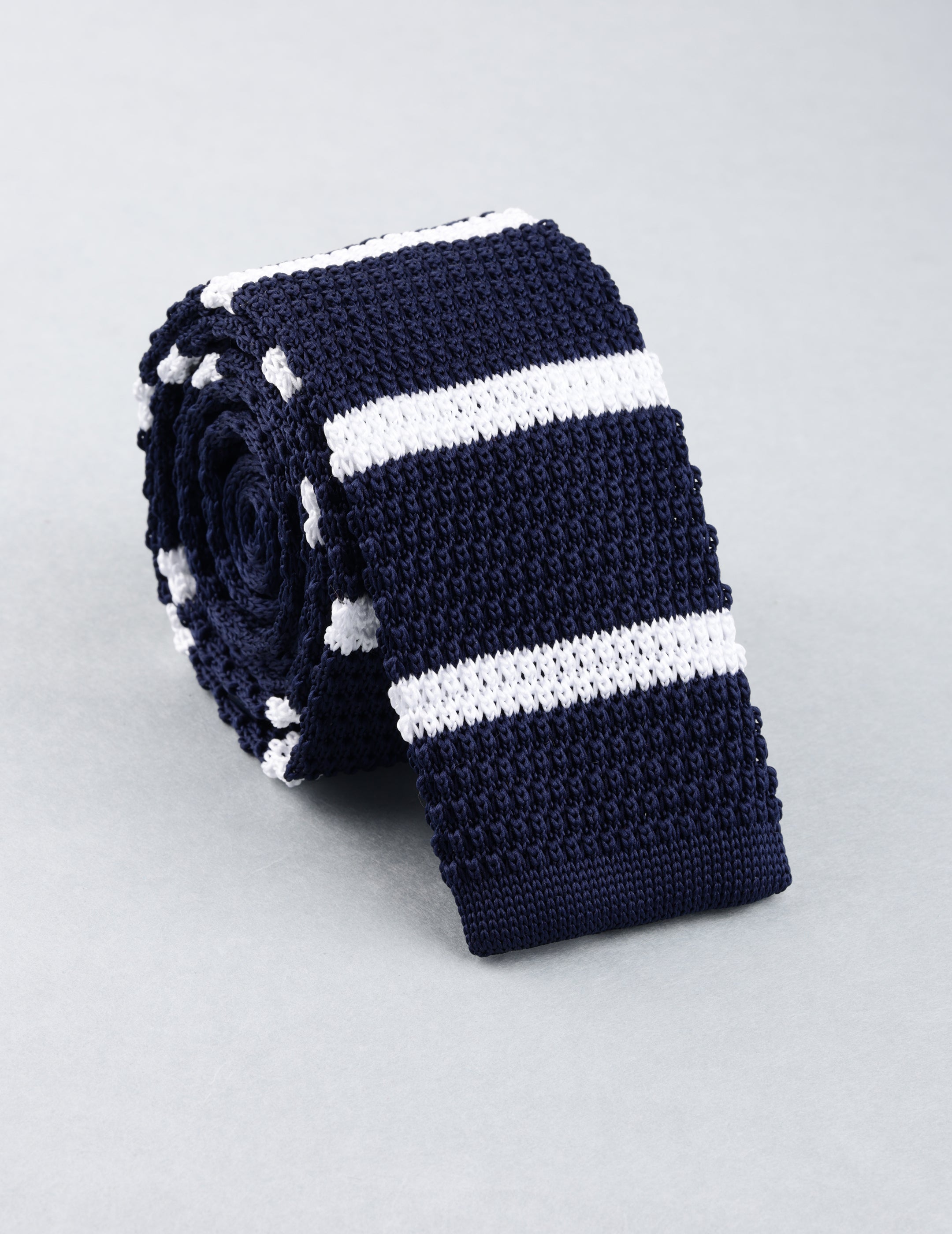Navy Blue with White Stripes Knitted Necktie