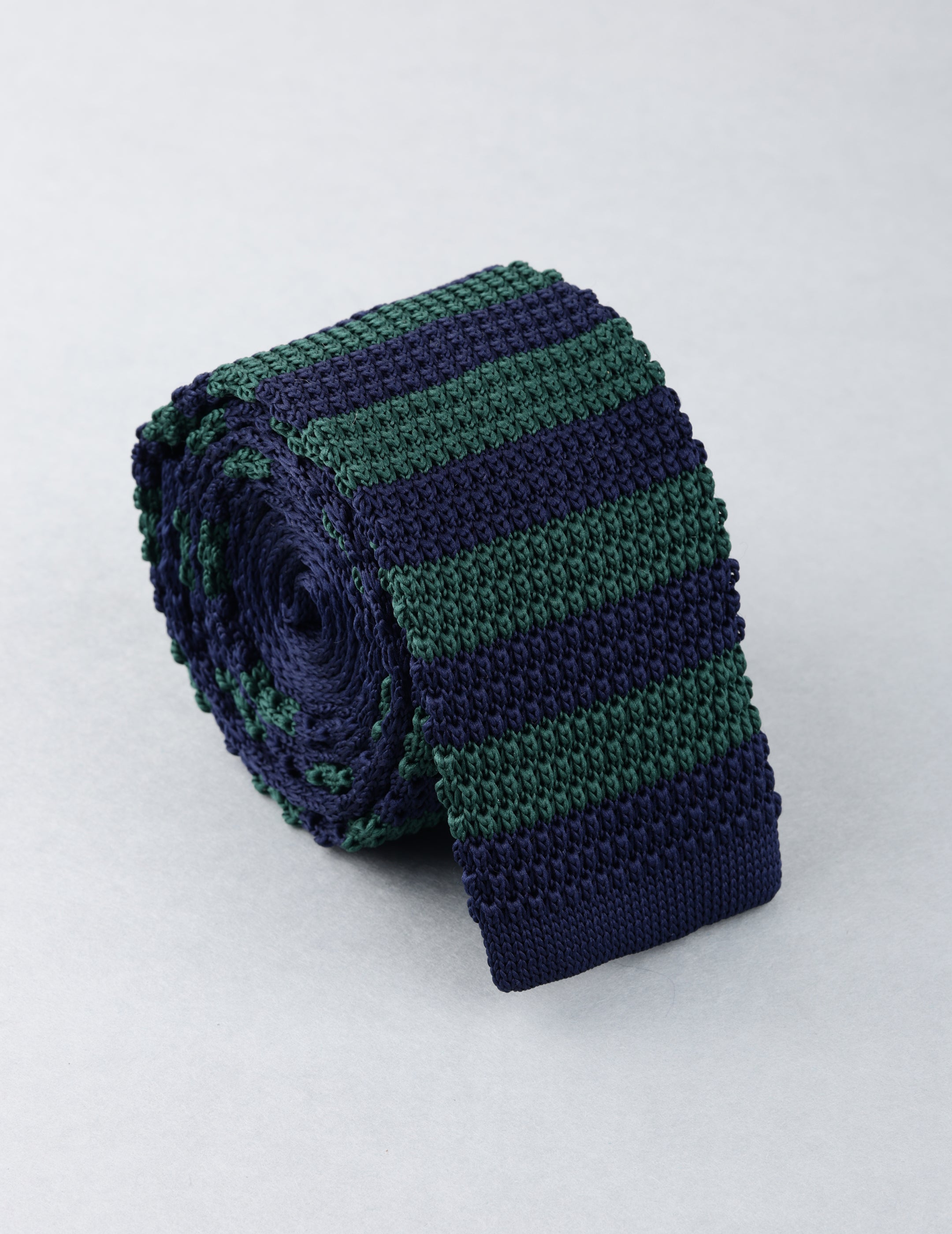 Navy Blue & Green Striped Knitted Necktie
