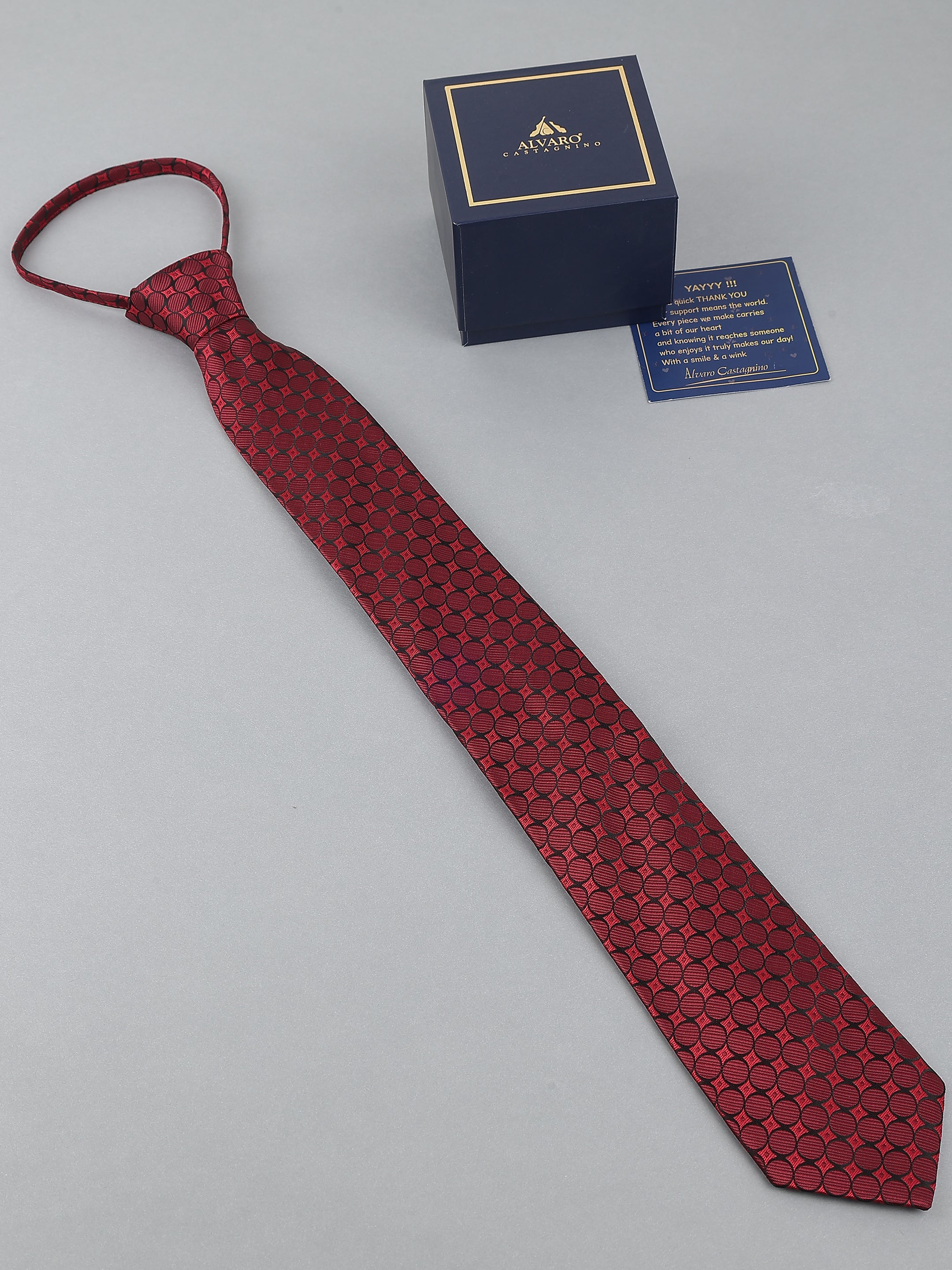 Maroon Geometric Circle Zipper Tie
