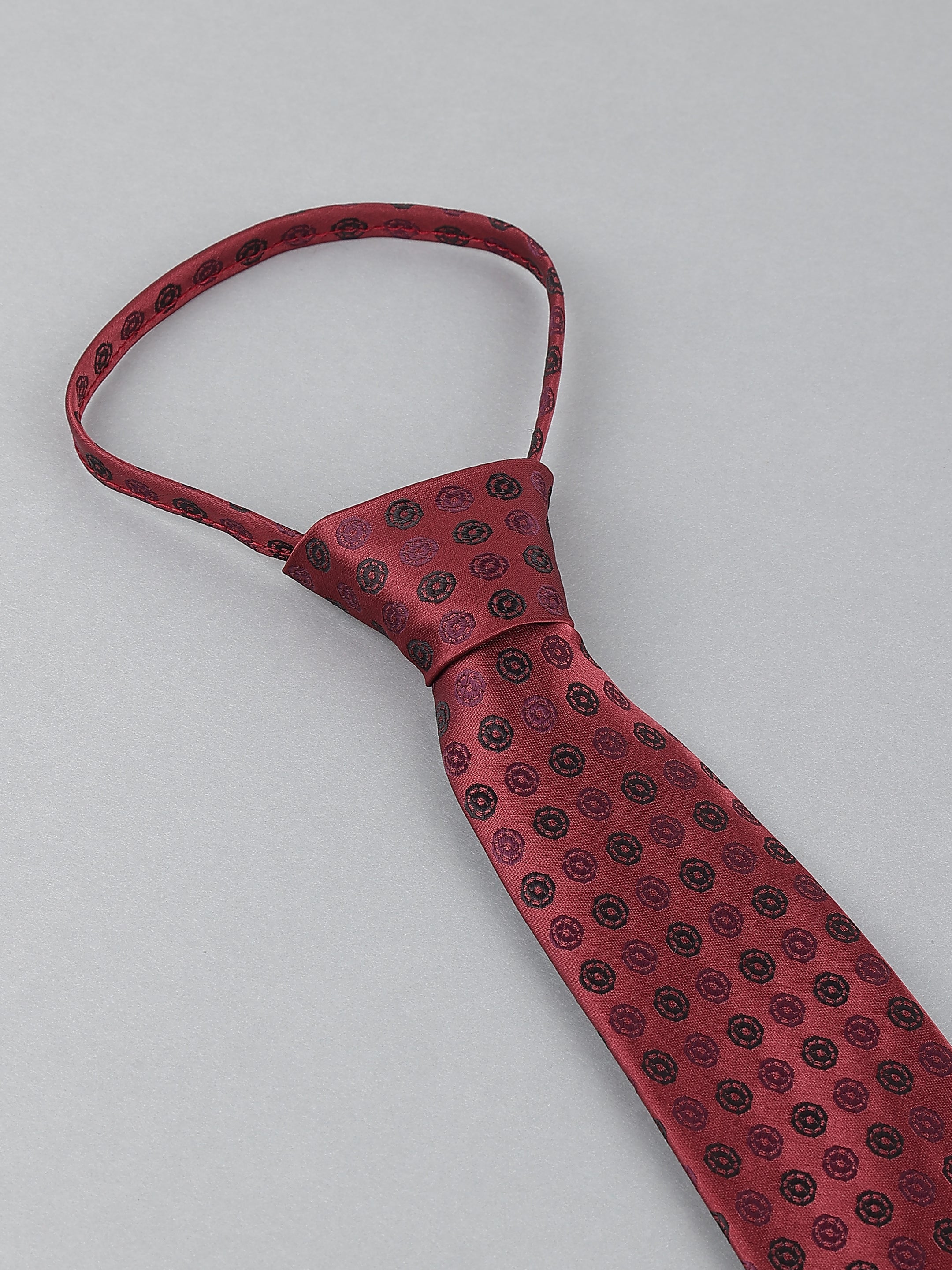 Burgundy Medallion Print Zipper Tie