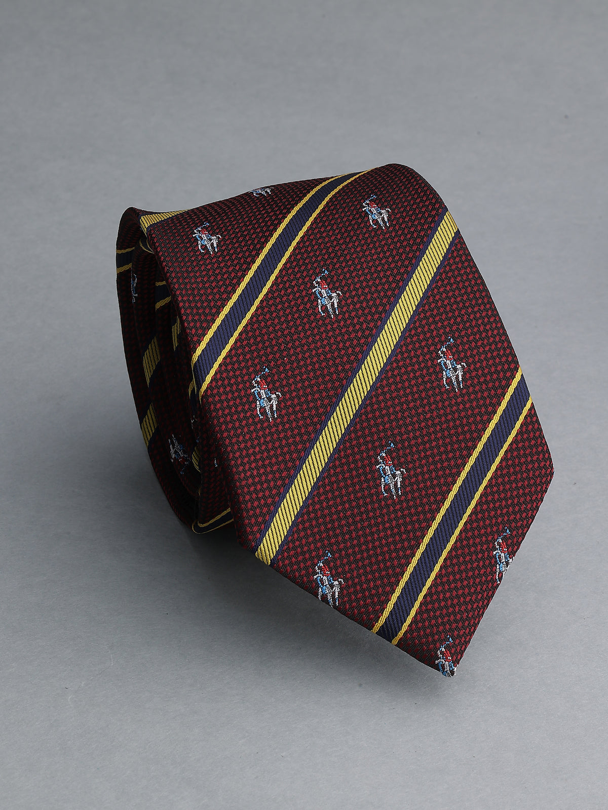 Burgundy Striped Polo Player Necktie