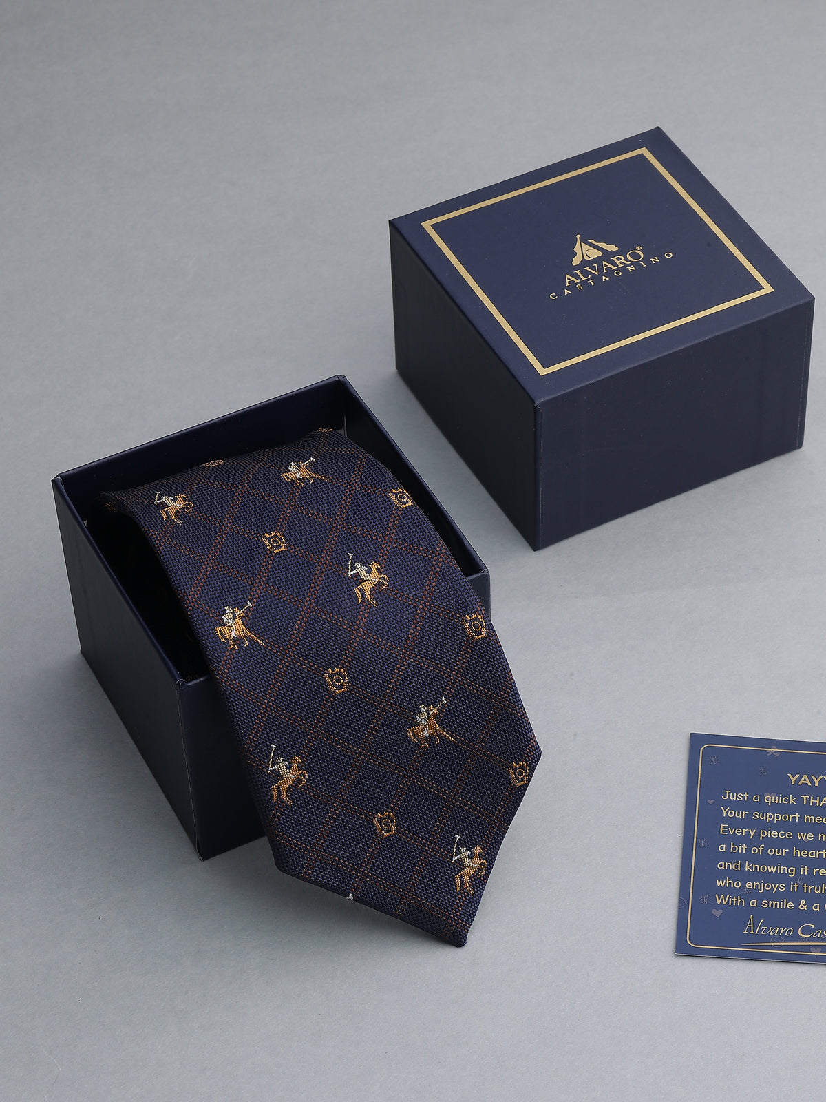 Navy Blue Windowpane Polo Player Necktie