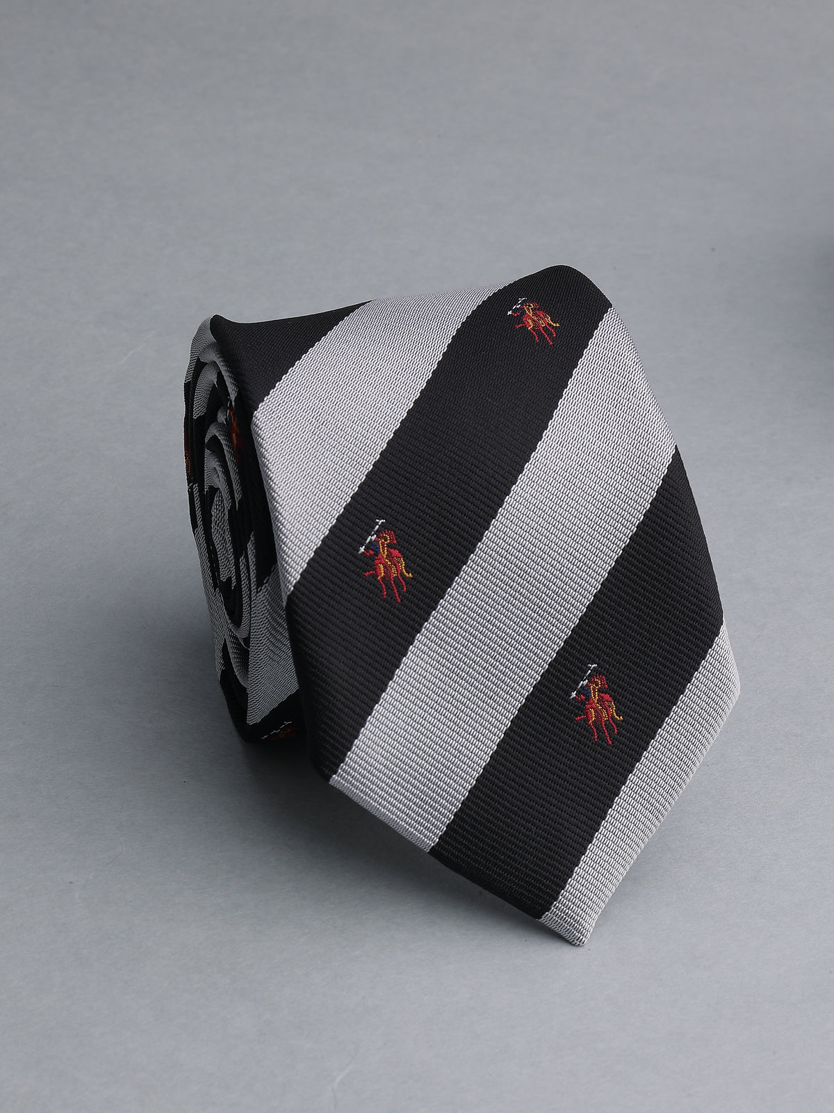 Black and White Block Striped Polo Necktie